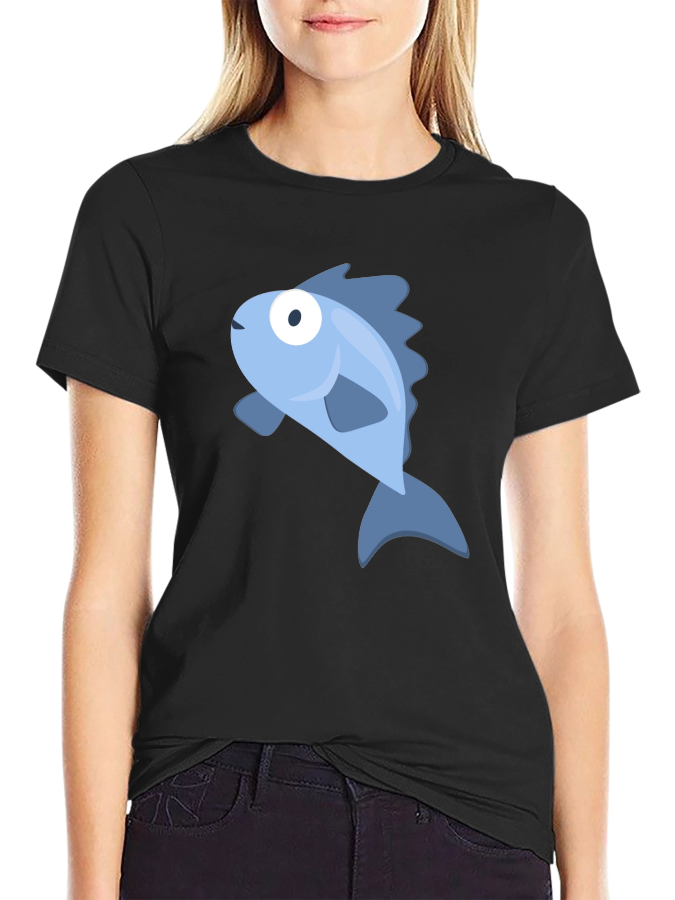 Blue Fish Graphic Black T-Shirt