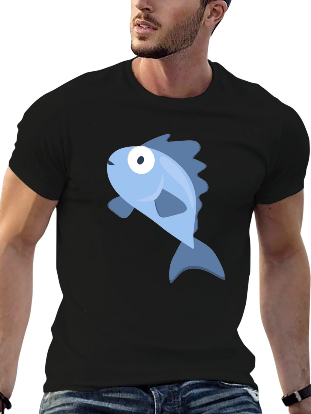 Blue Fish Graphic Black T-Shirt