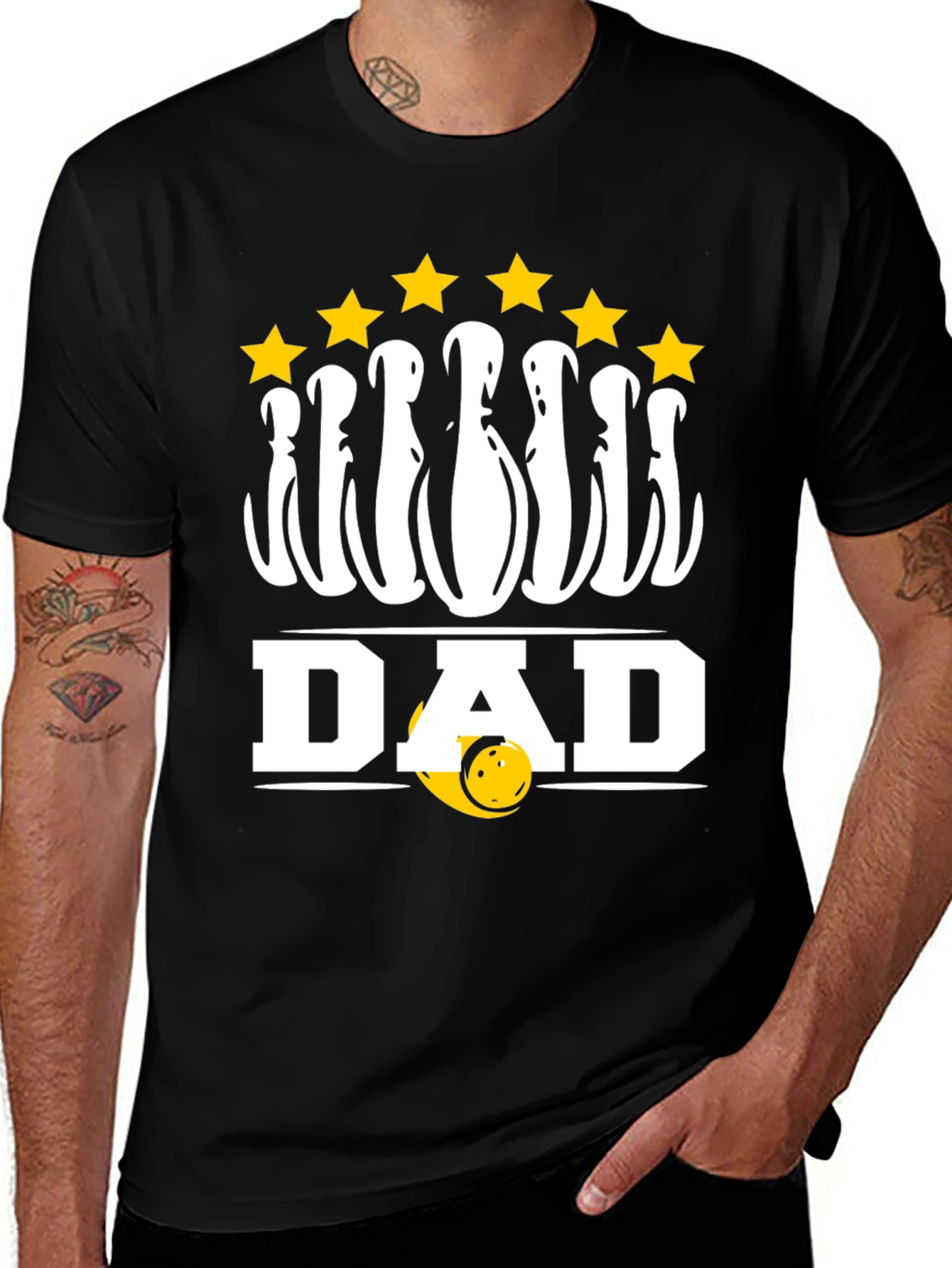 Bowling Dad T-Shirt with Pins and Stars