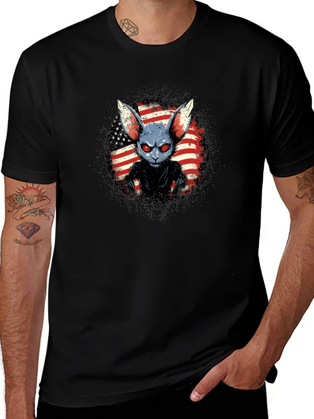 Creepy American Rabbit Graphic T-Shirt