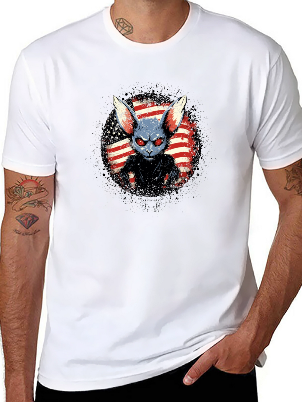 Creepy American Rabbit Graphic T-Shirt