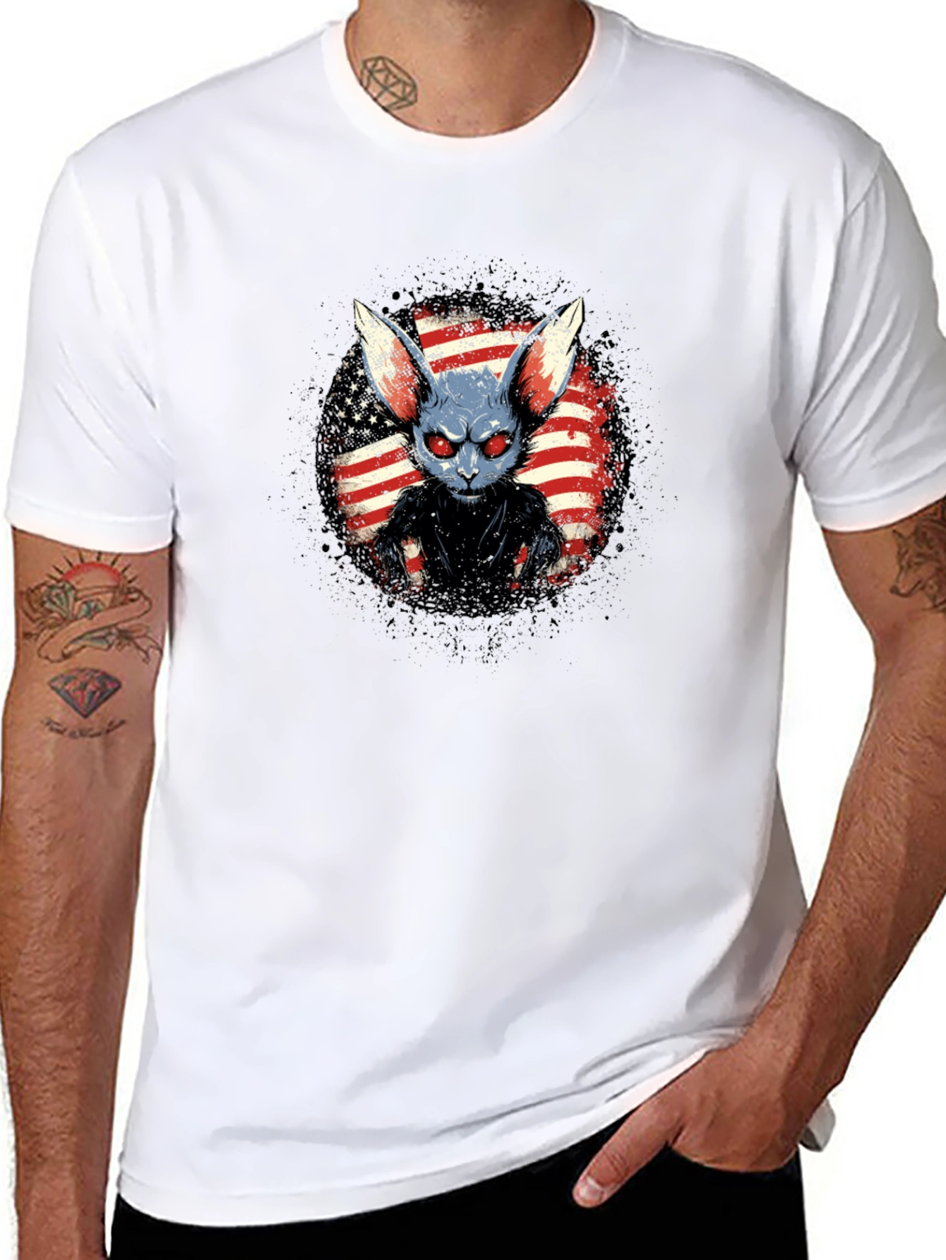 Creepy American Rabbit Graphic T-Shirt