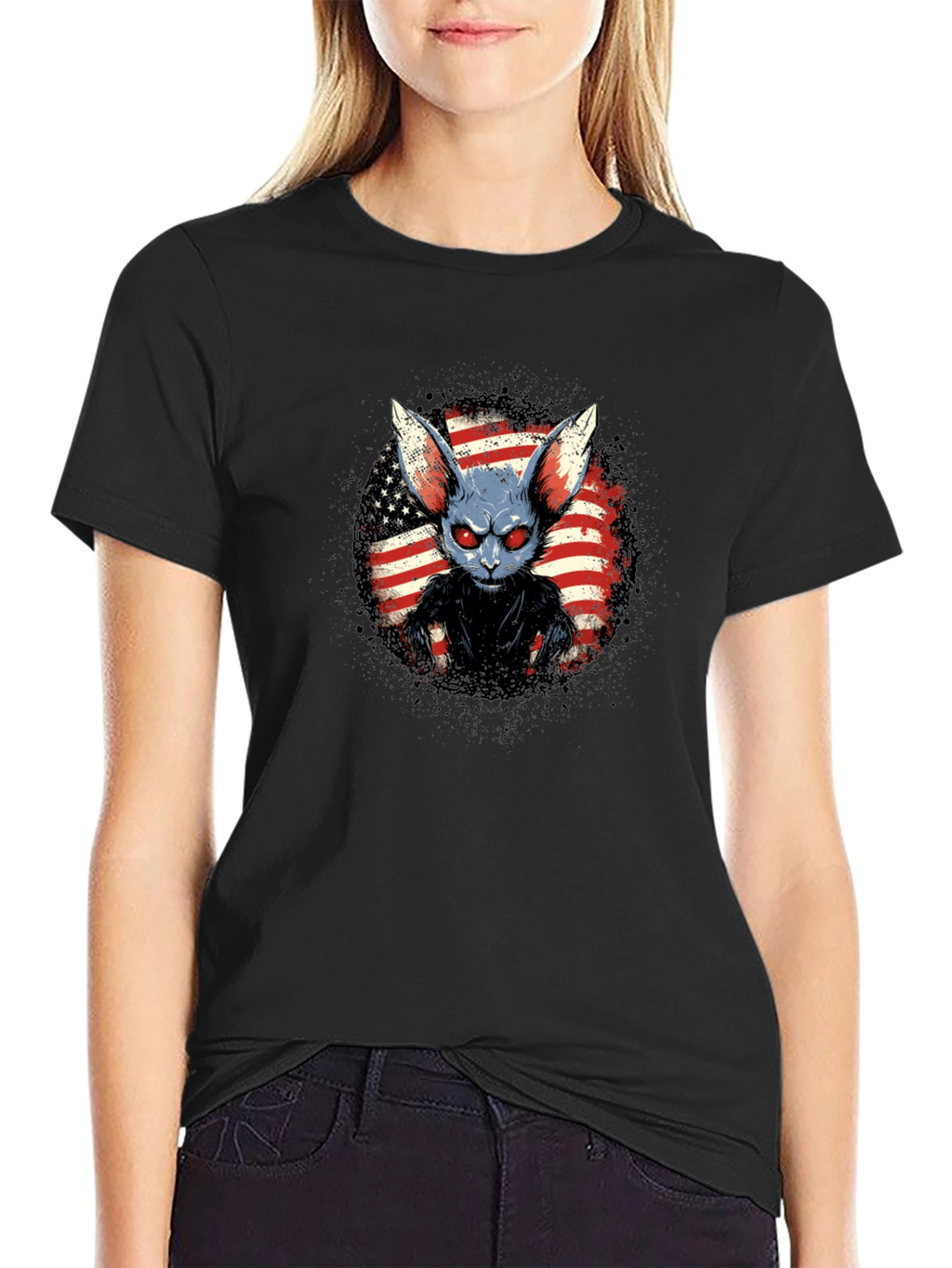 Creepy American Rabbit Graphic T-Shirt