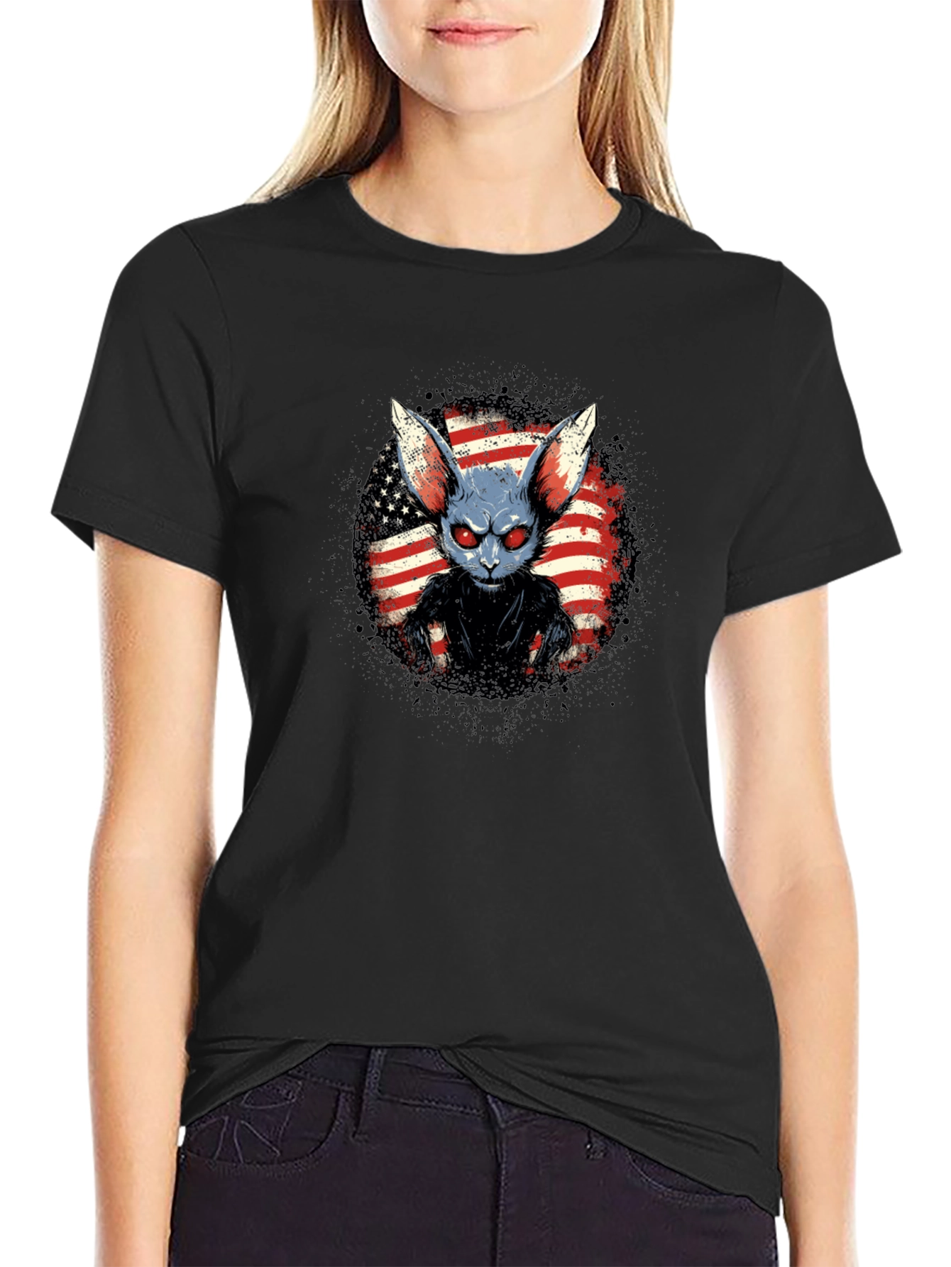 Creepy American Rabbit Graphic T-Shirt
