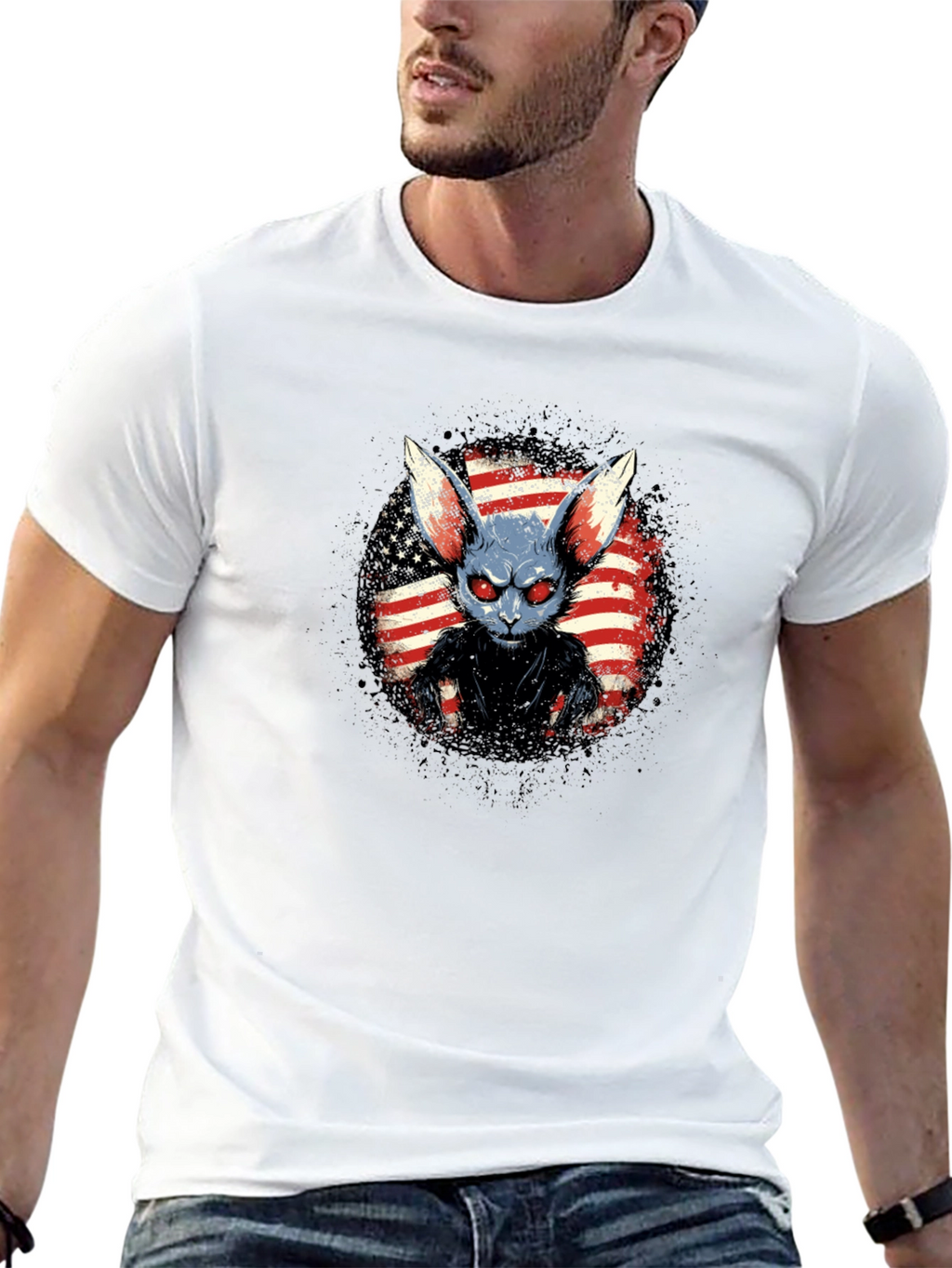 Creepy American Rabbit Graphic T-Shirt