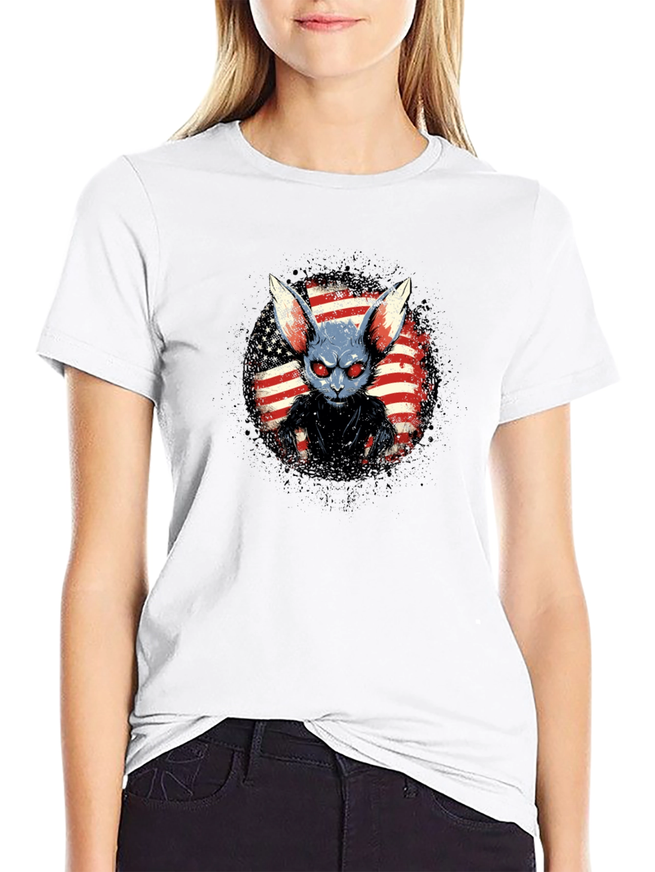 Creepy American Rabbit Graphic T-Shirt