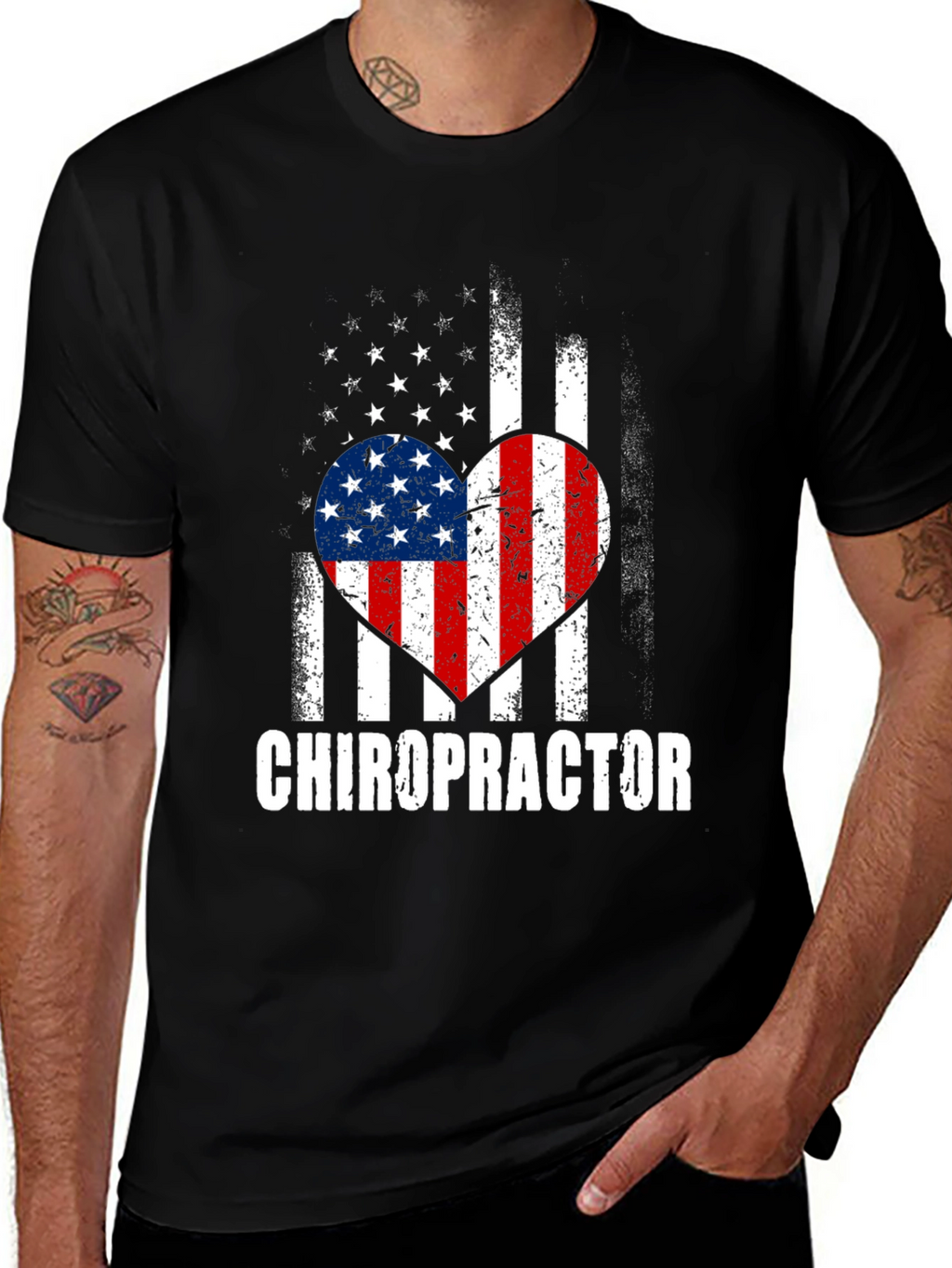 Chiropractor American Flag Heart T-Shirt