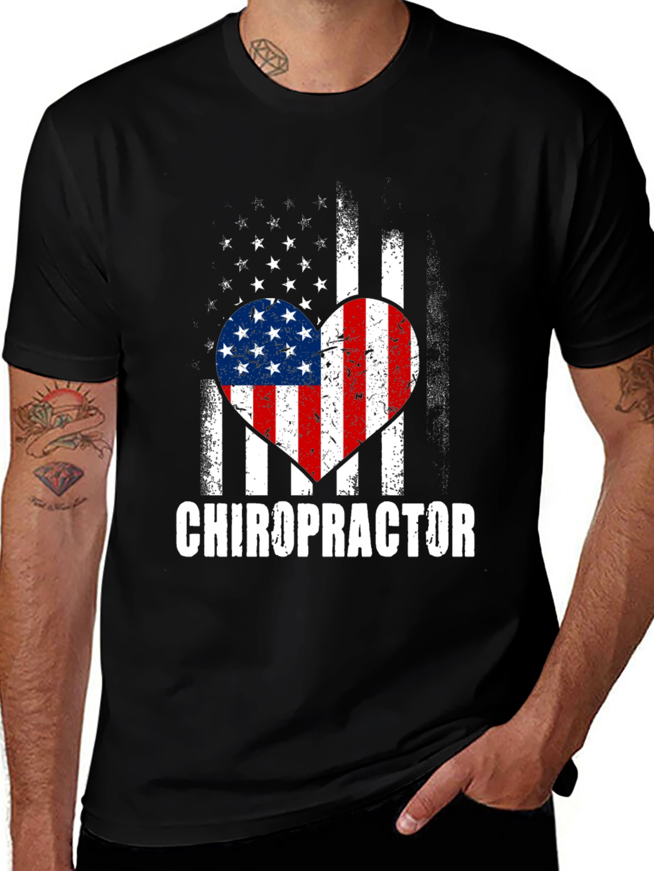 Chiropractor American Flag Heart T-Shirt