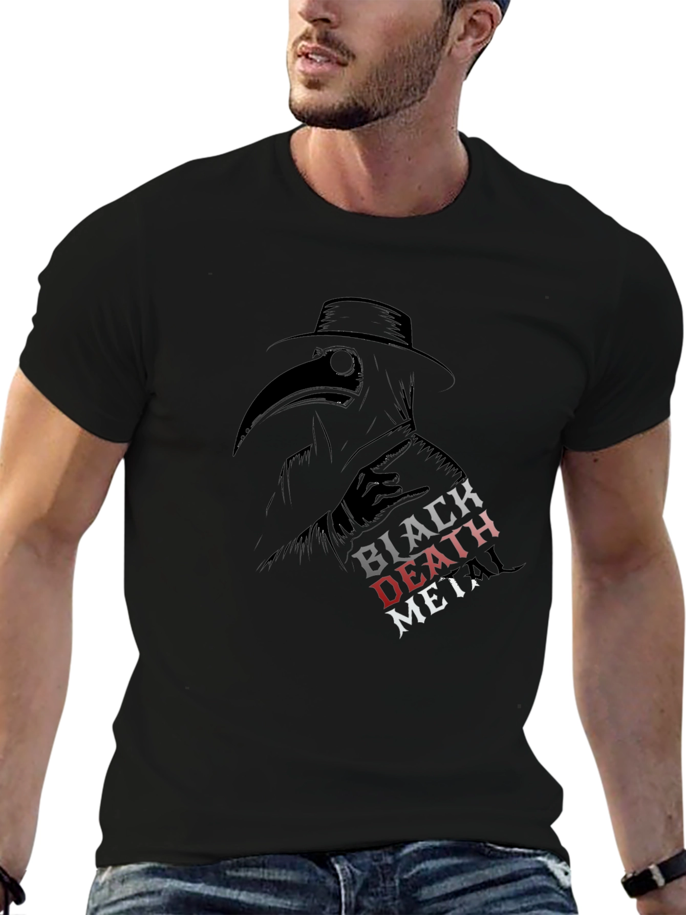 Black Death Metal Plague Doctor T-Shirt