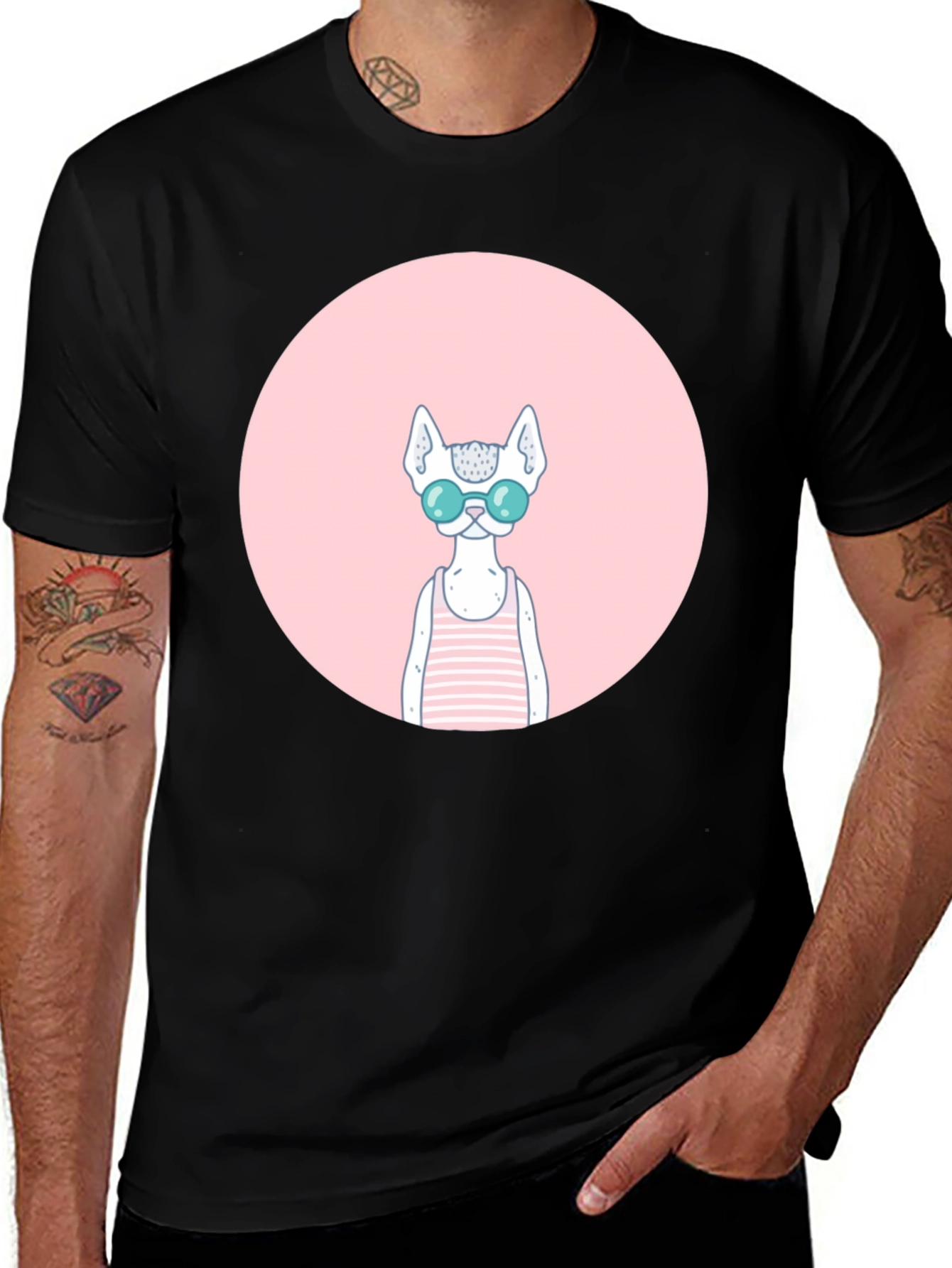 Cool Cat Graphic Tee - Black Cotton Blend