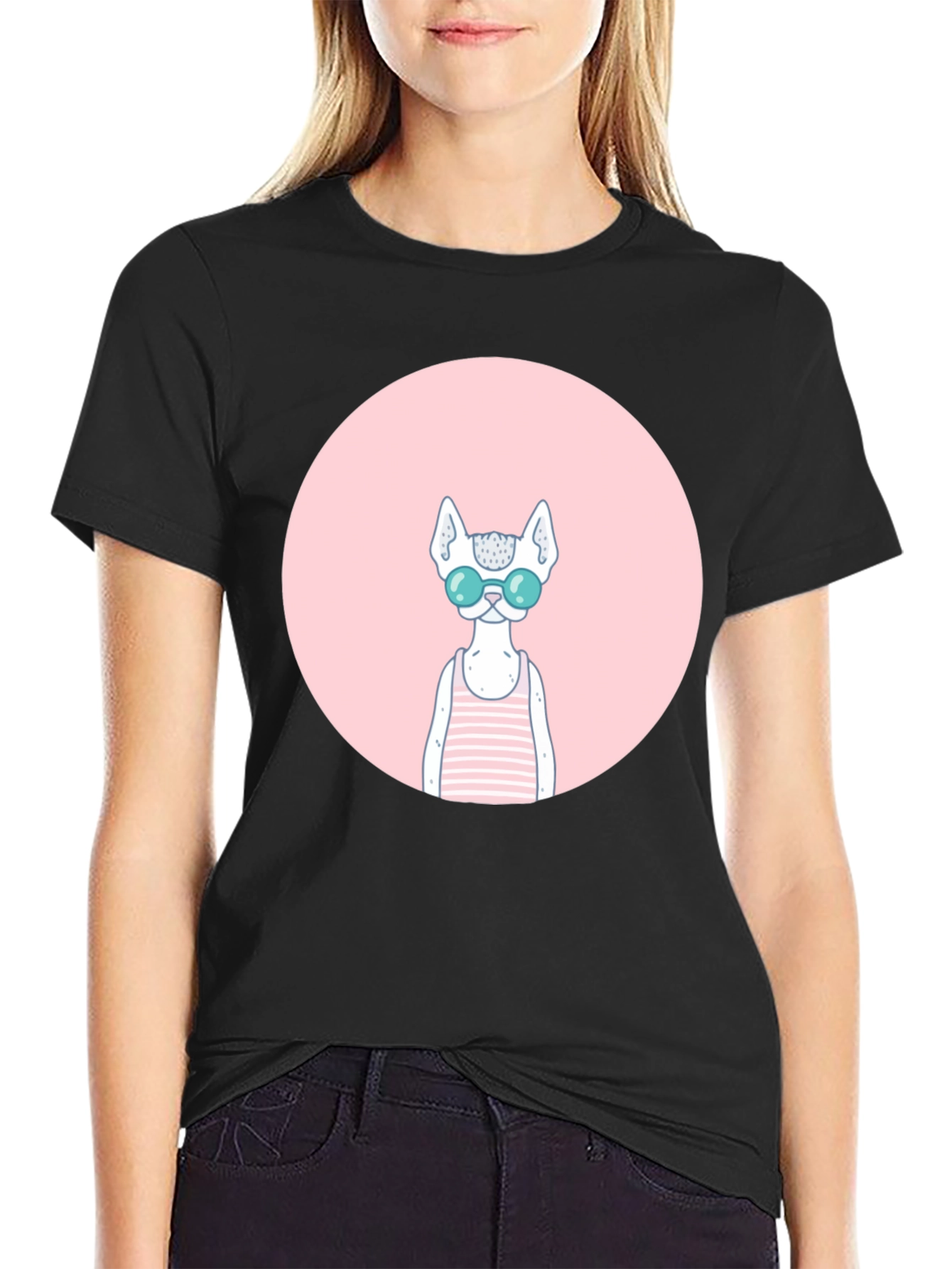 Cool Cat Graphic Tee - Black Cotton Blend