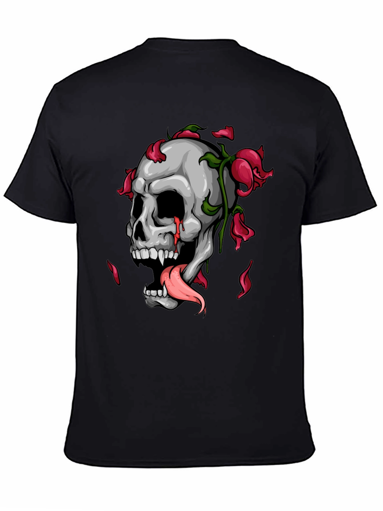 Skull & Roses Graphic Print Black T-Shirt