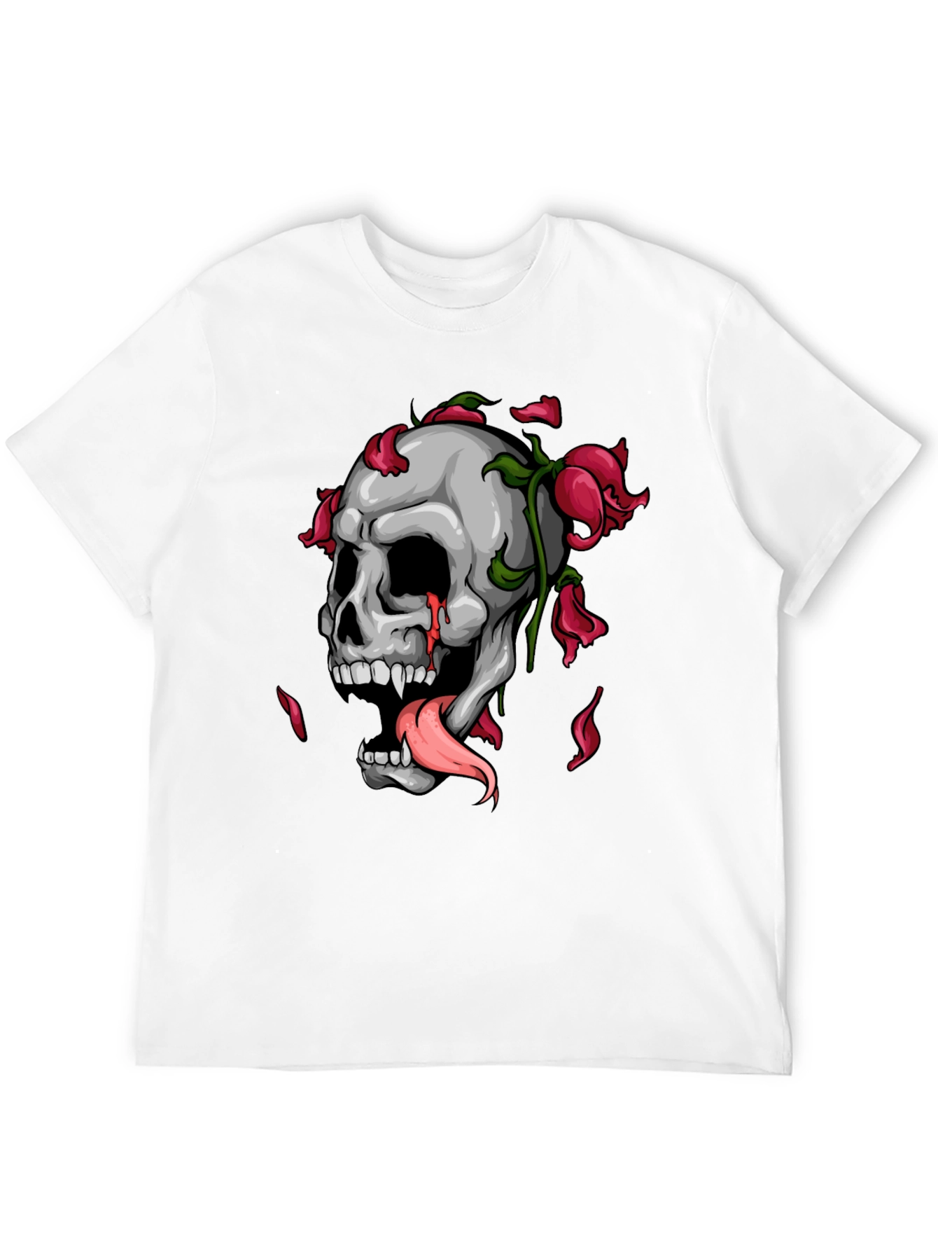Skull & Roses Graphic Print Black T-Shirt