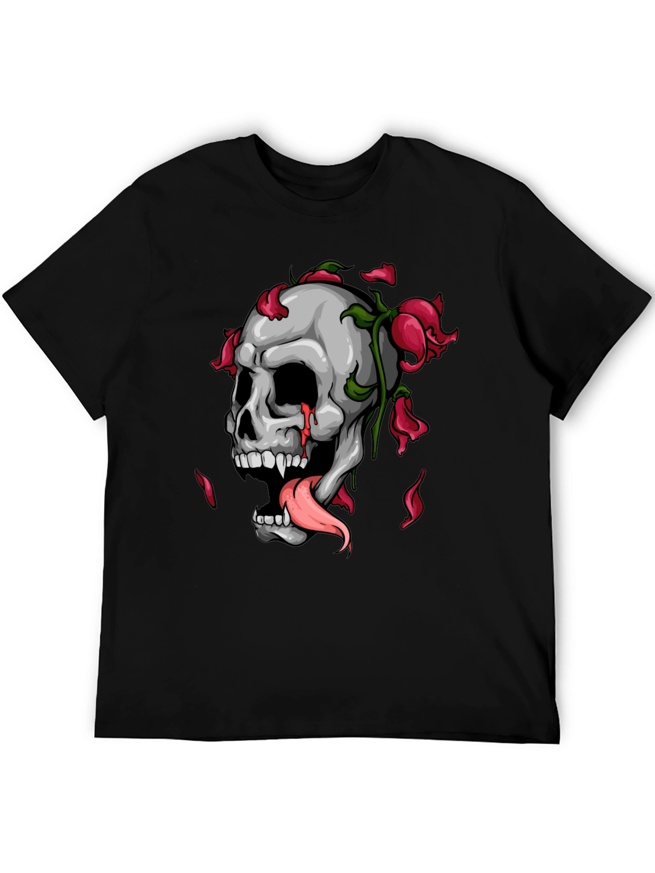 Skull & Roses Graphic Print Black T-Shirt