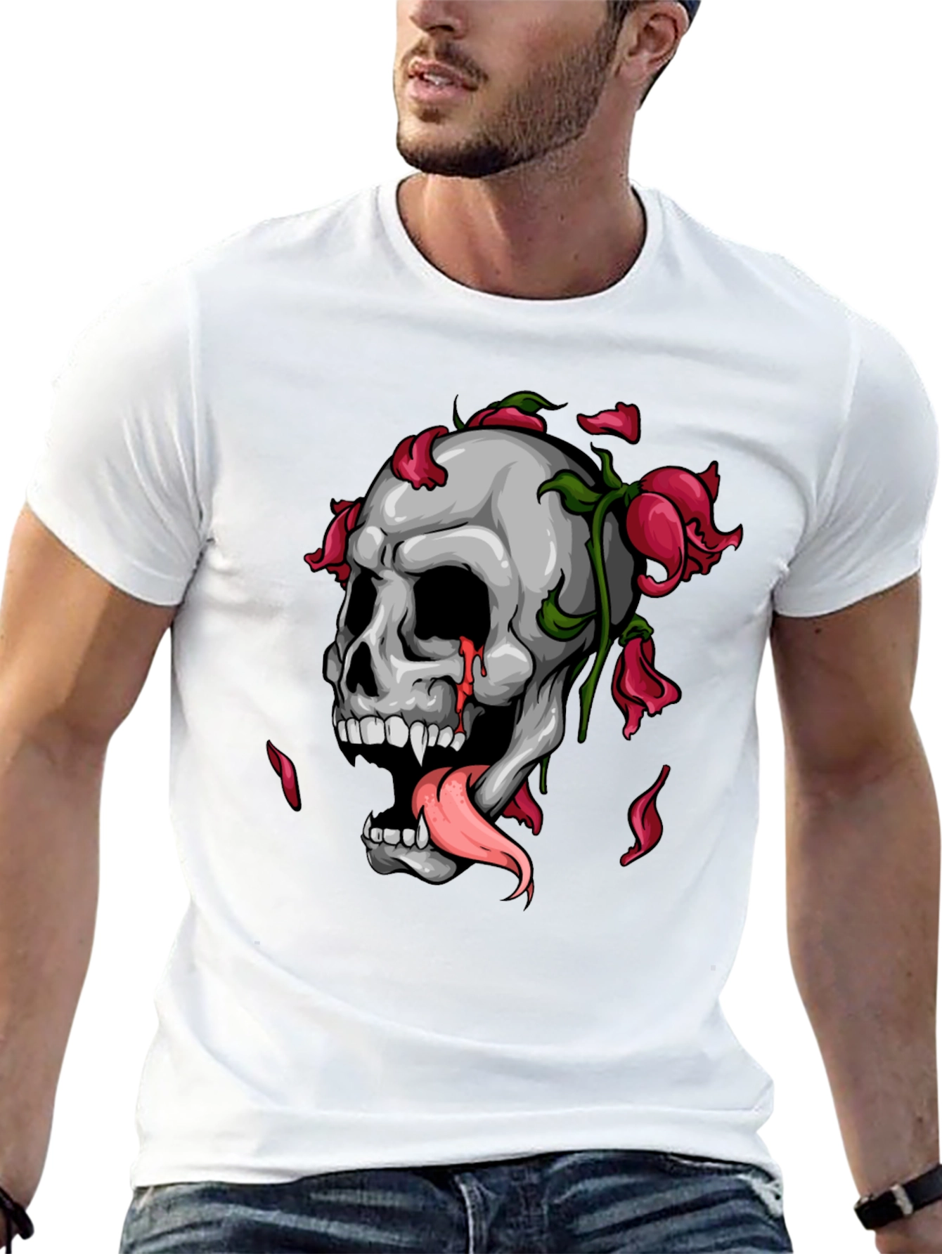 Skull & Roses Graphic Print Black T-Shirt