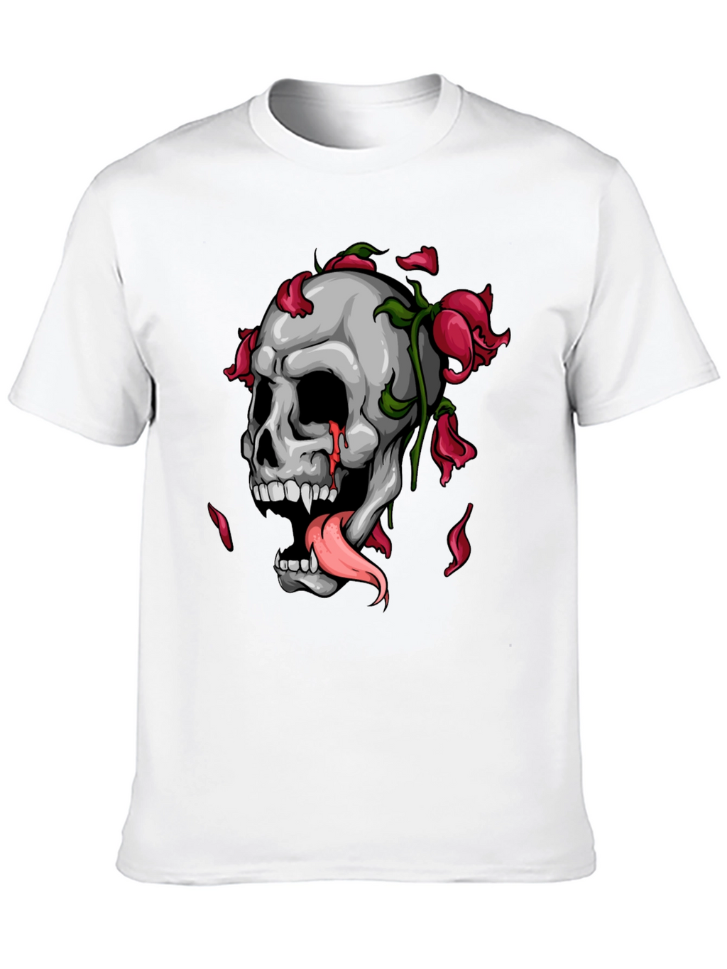 Skull & Roses Graphic Print Black T-Shirt