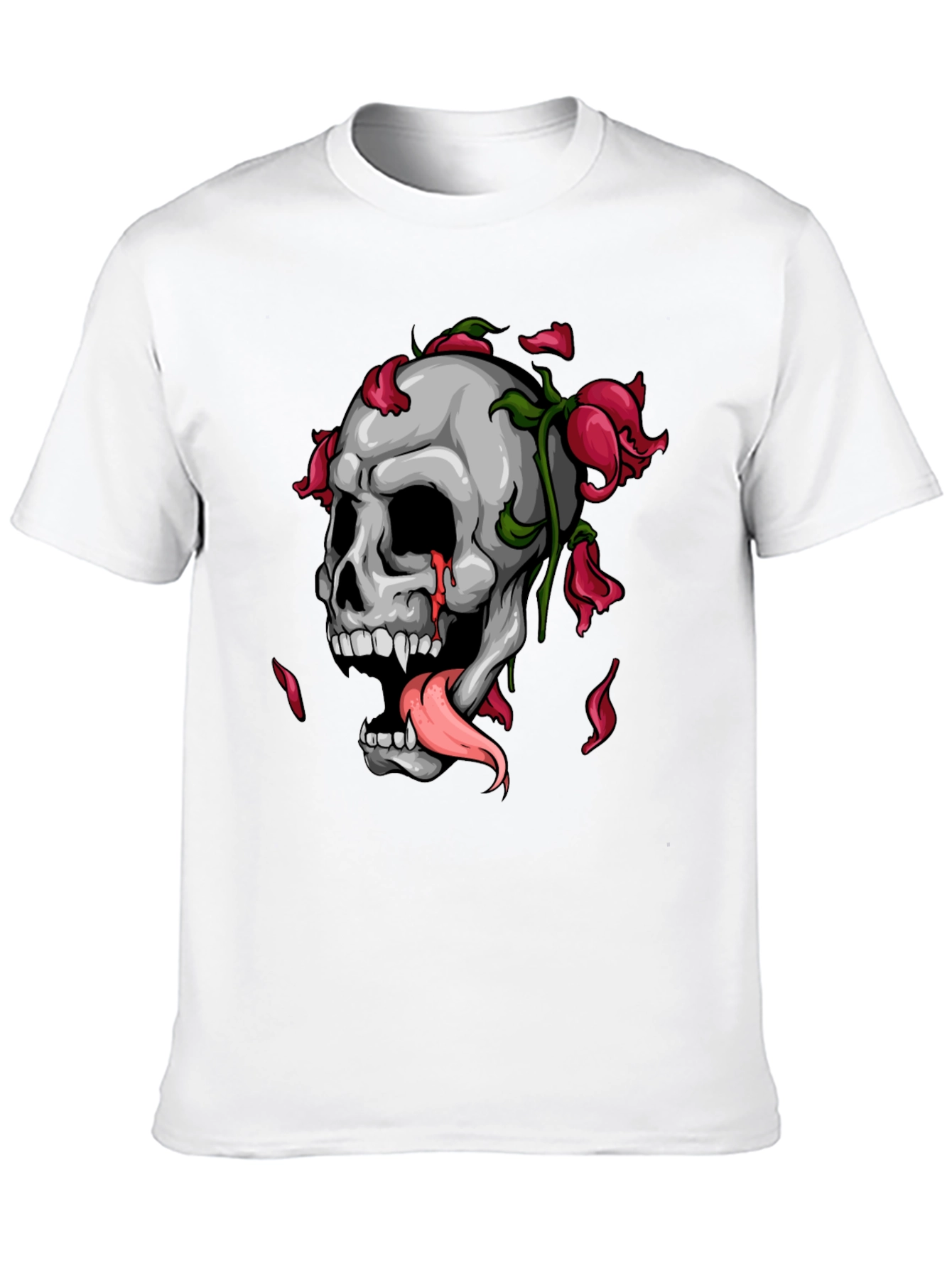 Skull & Roses Graphic Print Black T-Shirt