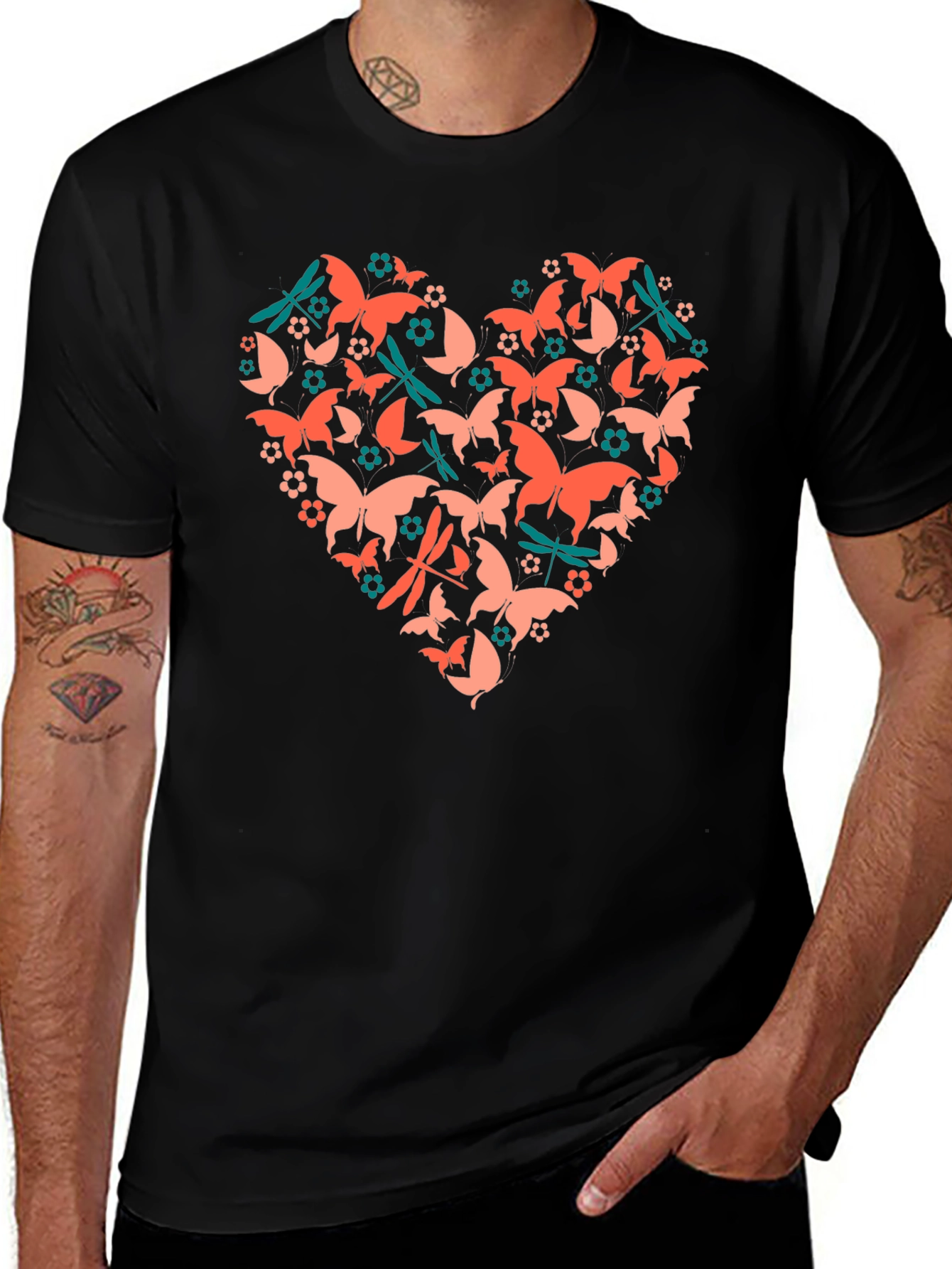 Butterfly Heart Graphic Tee - Black Cotton Blend