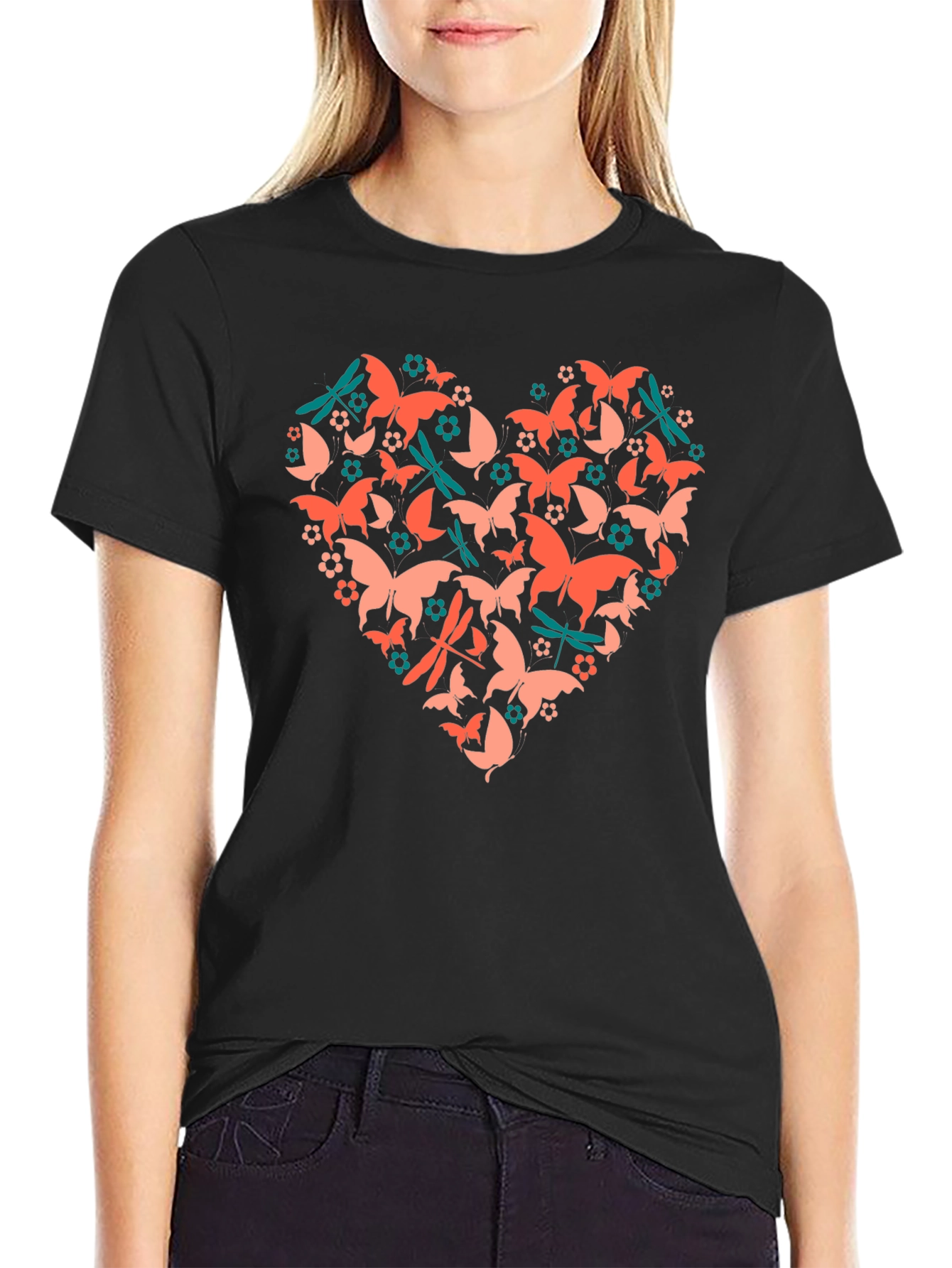 Butterfly Heart Graphic Tee - Black Cotton Blend