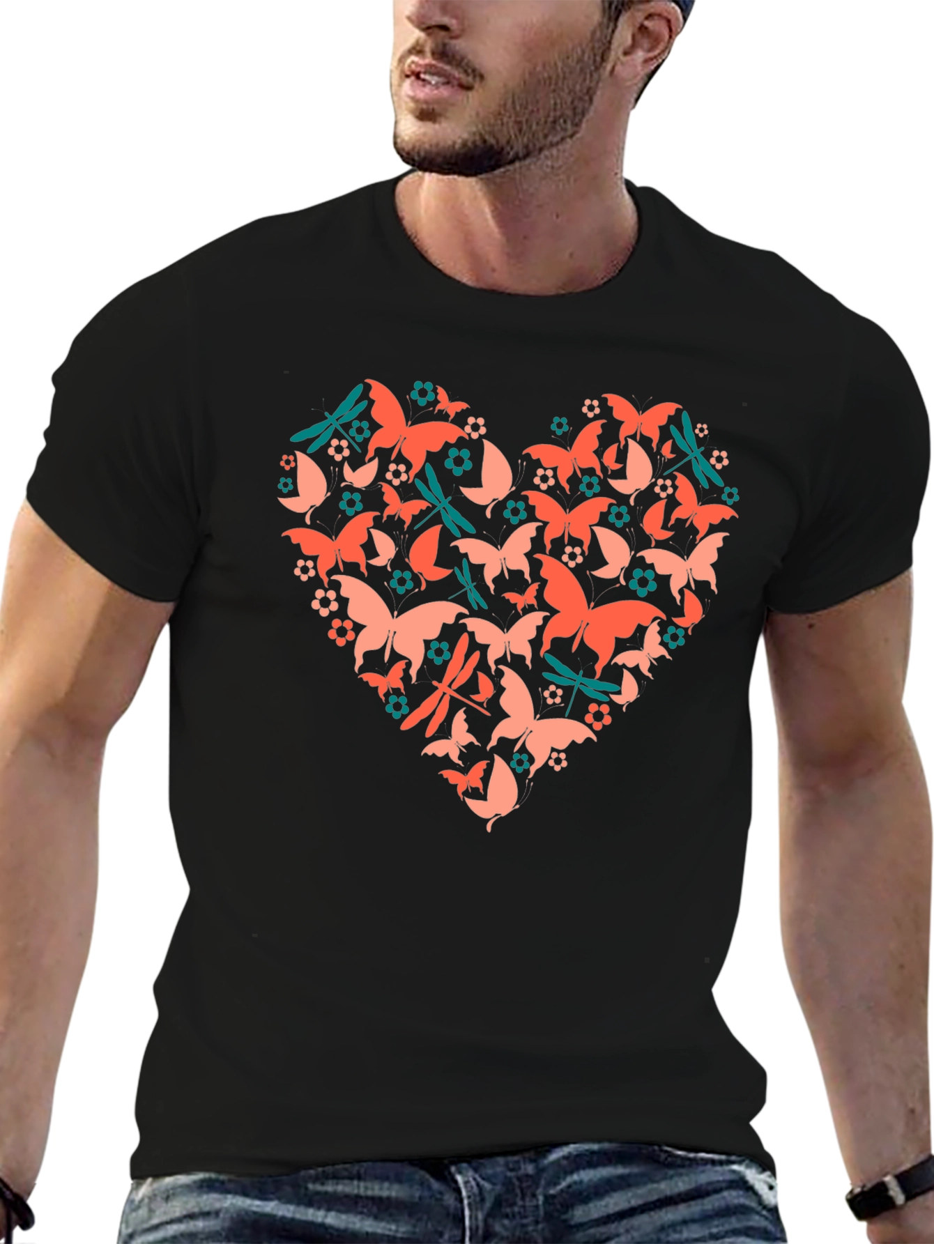 Butterfly Heart Graphic Tee - Black Cotton Blend