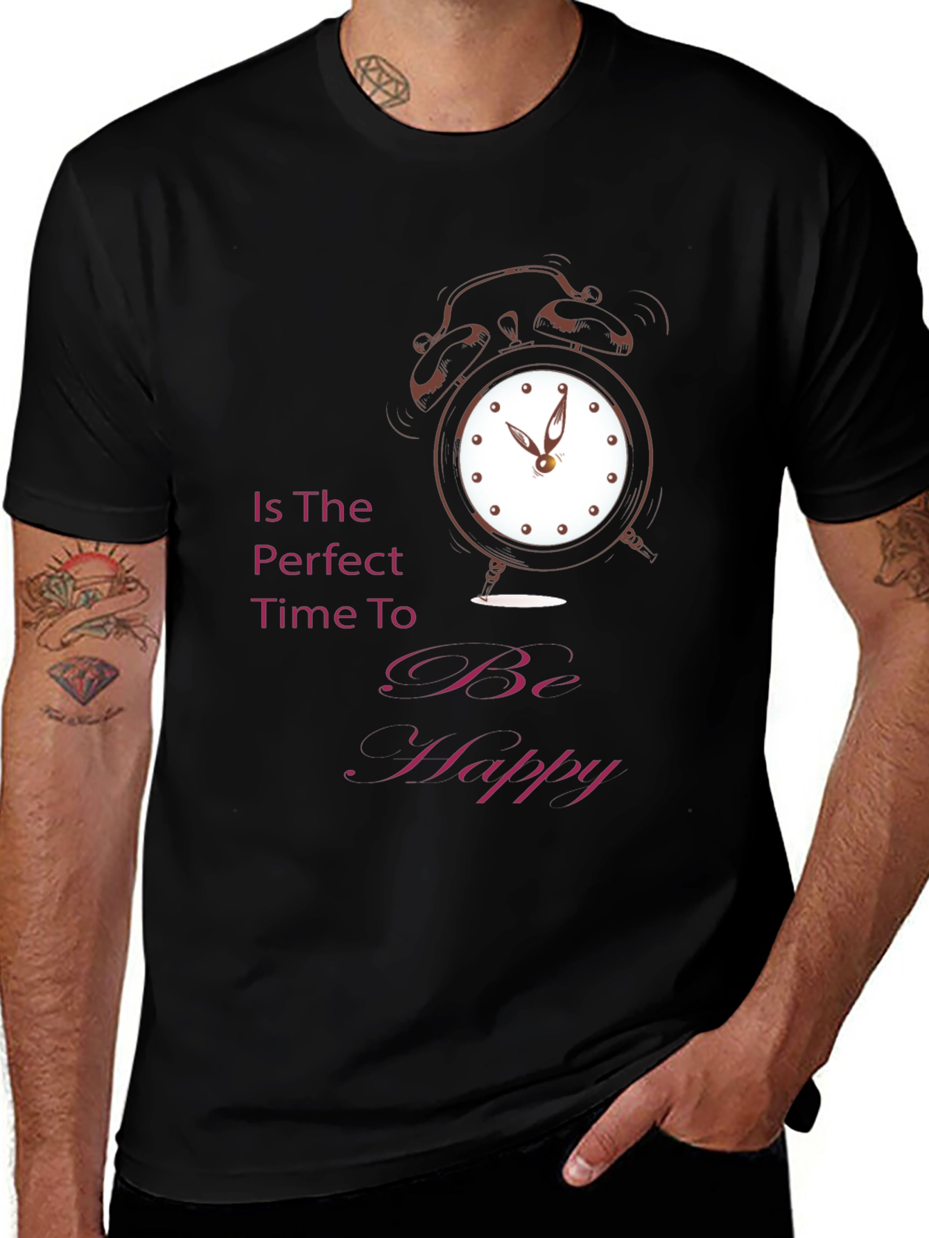 Time to Be Happy Graphic Tee - Black Cotton T-Shirt