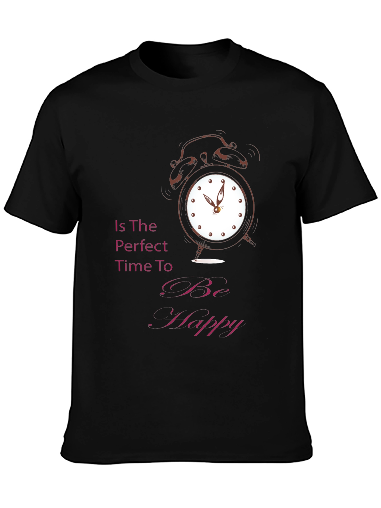 Time to Be Happy Graphic Tee - Black Cotton T-Shirt