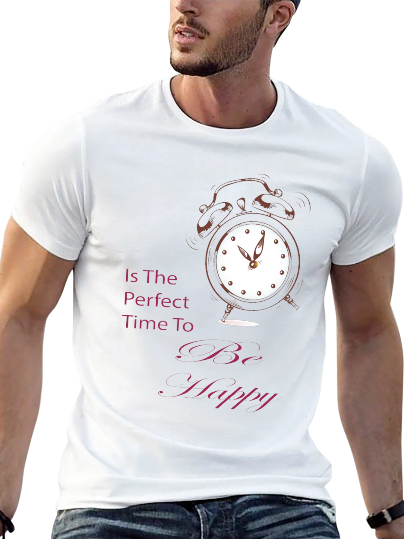Time to Be Happy Graphic Tee - Black Cotton T-Shirt