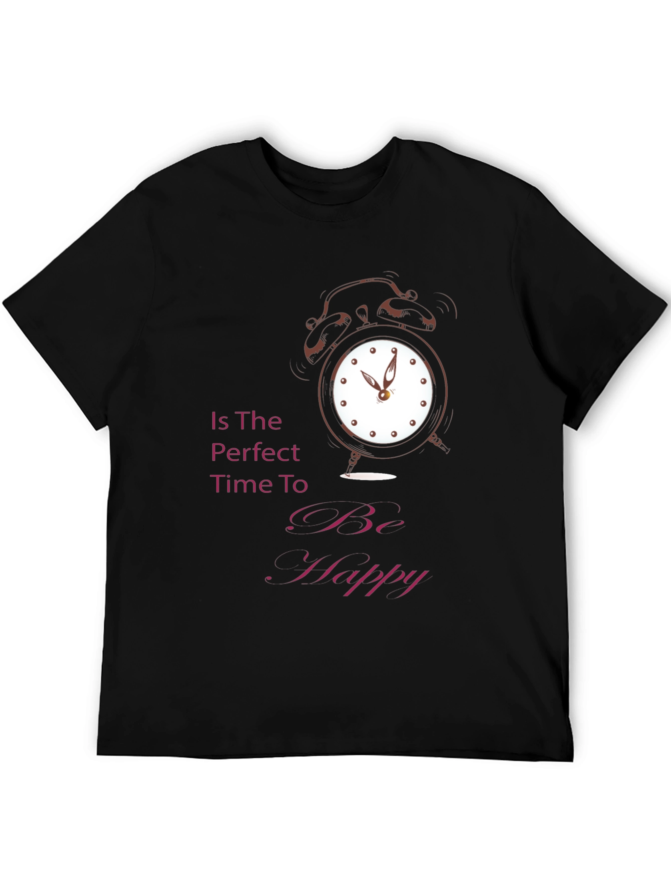 Time to Be Happy Graphic Tee - Black Cotton T-Shirt