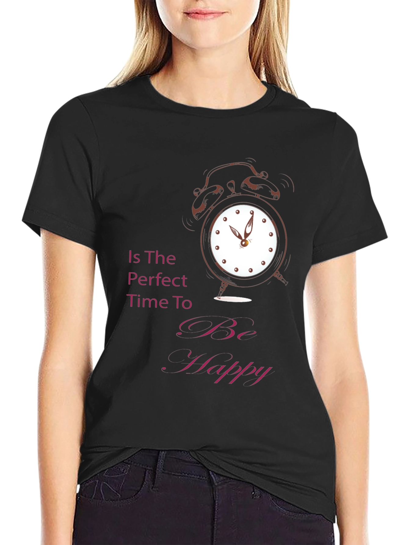 Time to Be Happy Graphic Tee - Black Cotton T-Shirt