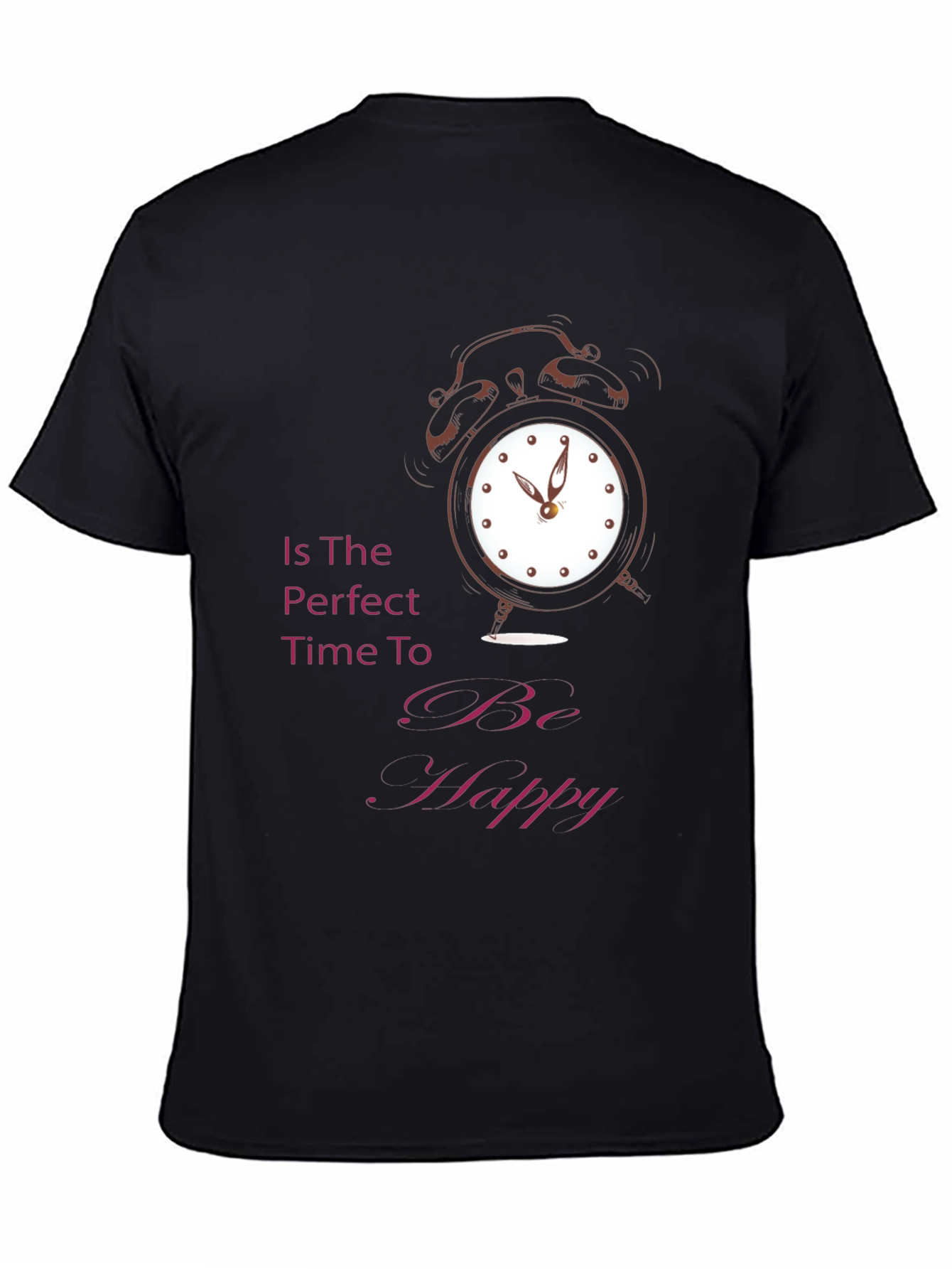 Time to Be Happy Graphic Tee - Black Cotton T-Shirt
