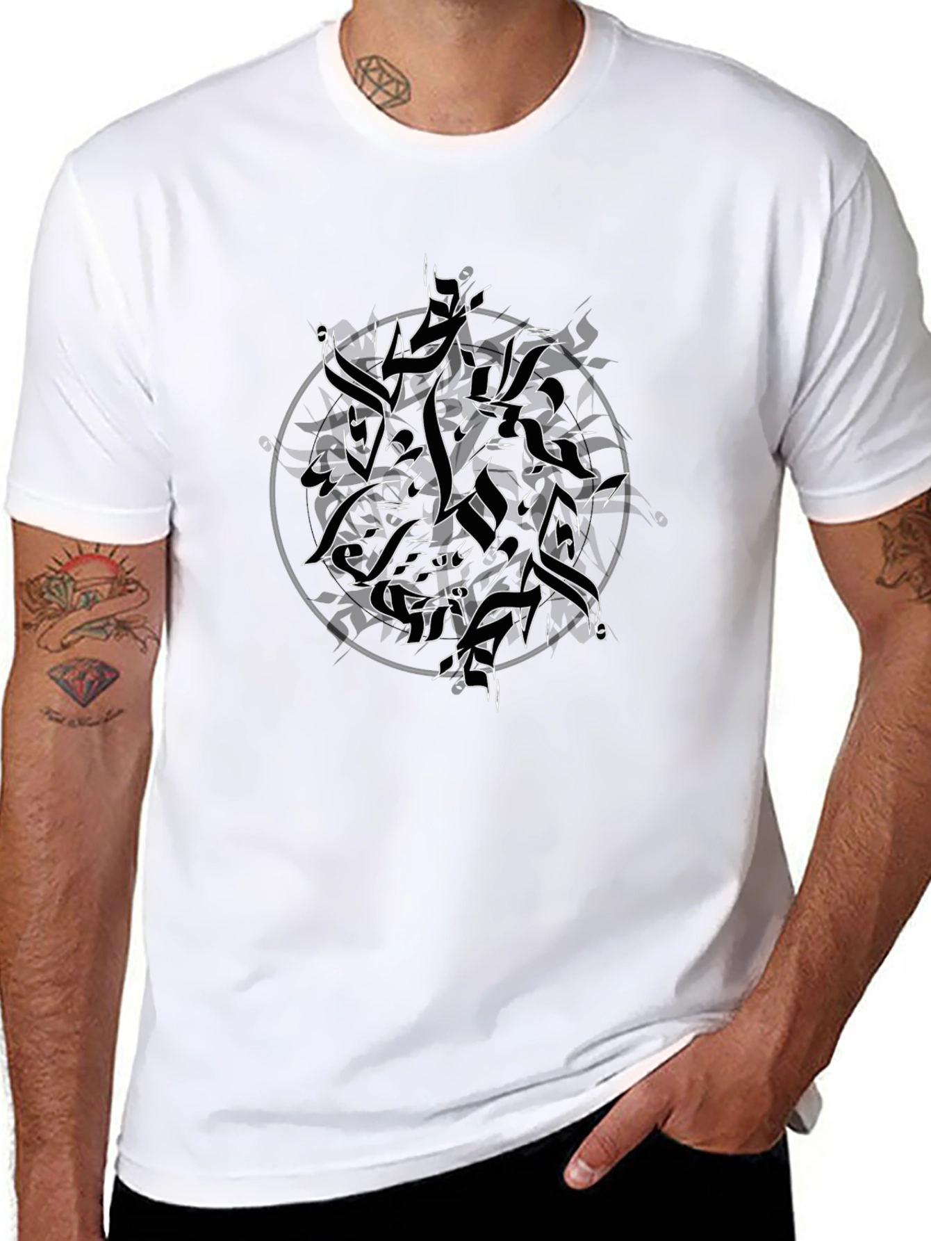 Abstract Black T-Shirt with Arabic-Inspired Design