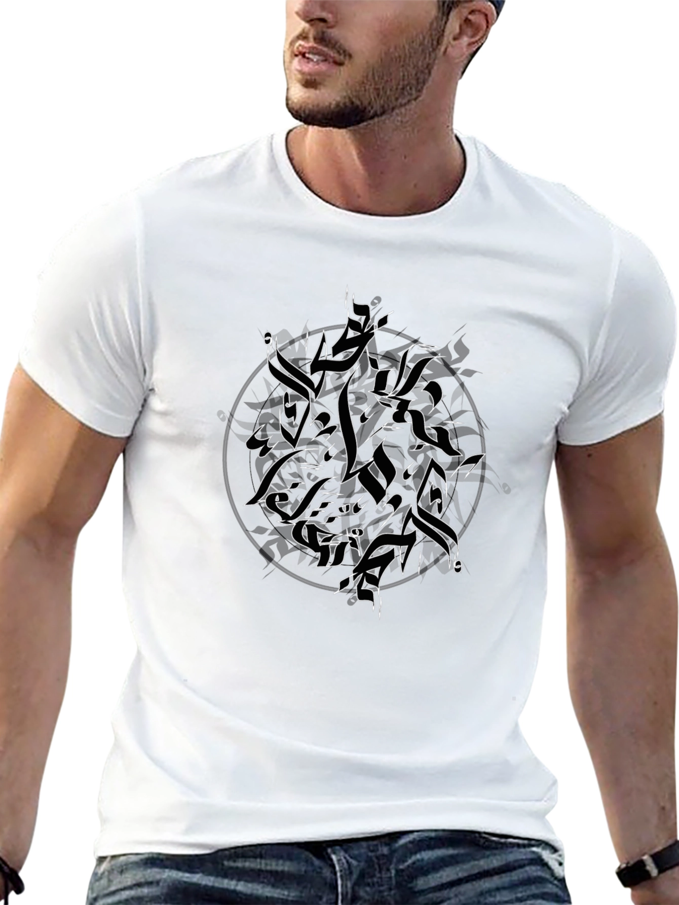 Abstract Black T-Shirt with Arabic-Inspired Design