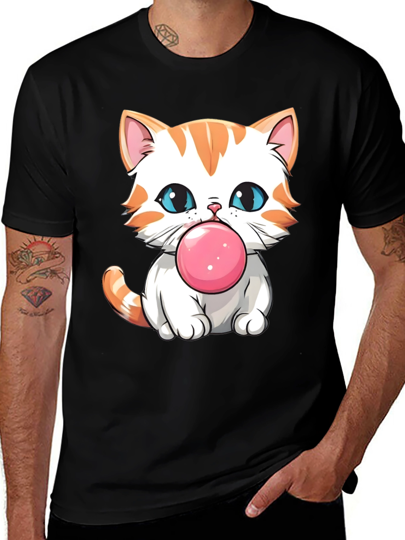 Cute Cat Bubble Gum Graphic T-Shirt