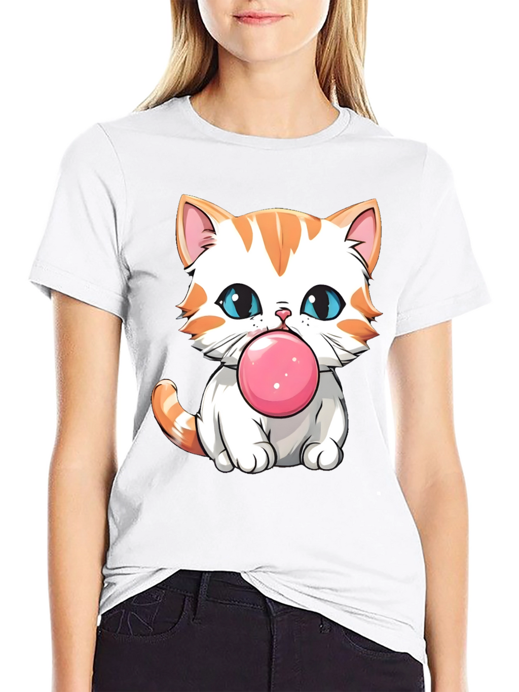 Cute Cat Bubble Gum Graphic T-Shirt