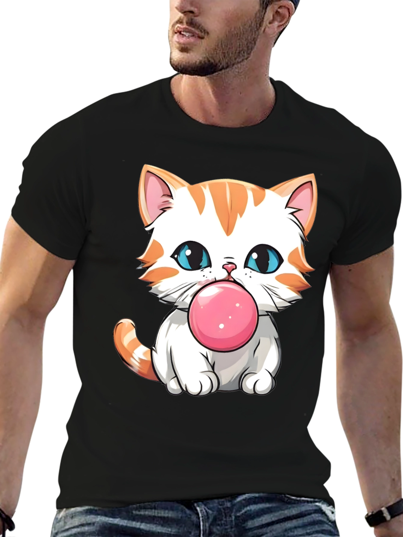 Cute Cat Bubble Gum Graphic T-Shirt