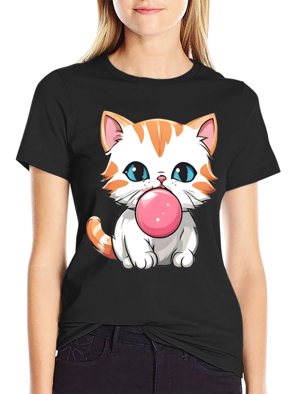 Cute Cat Bubble Gum Graphic T-Shirt