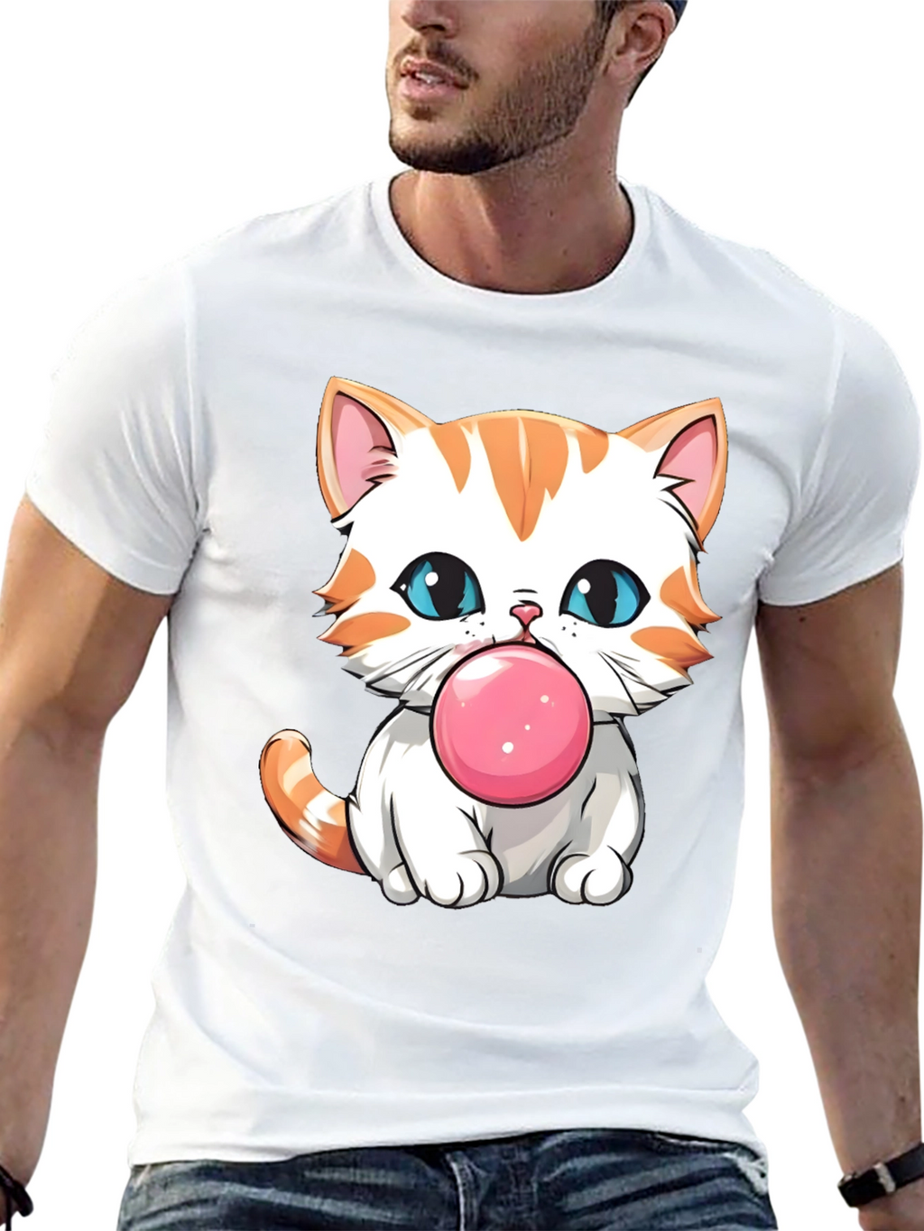 Cute Cat Bubble Gum Graphic T-Shirt