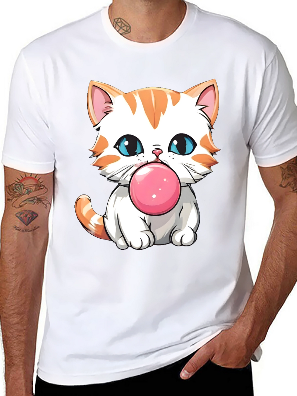 Cute Cat Bubble Gum Graphic T-Shirt
