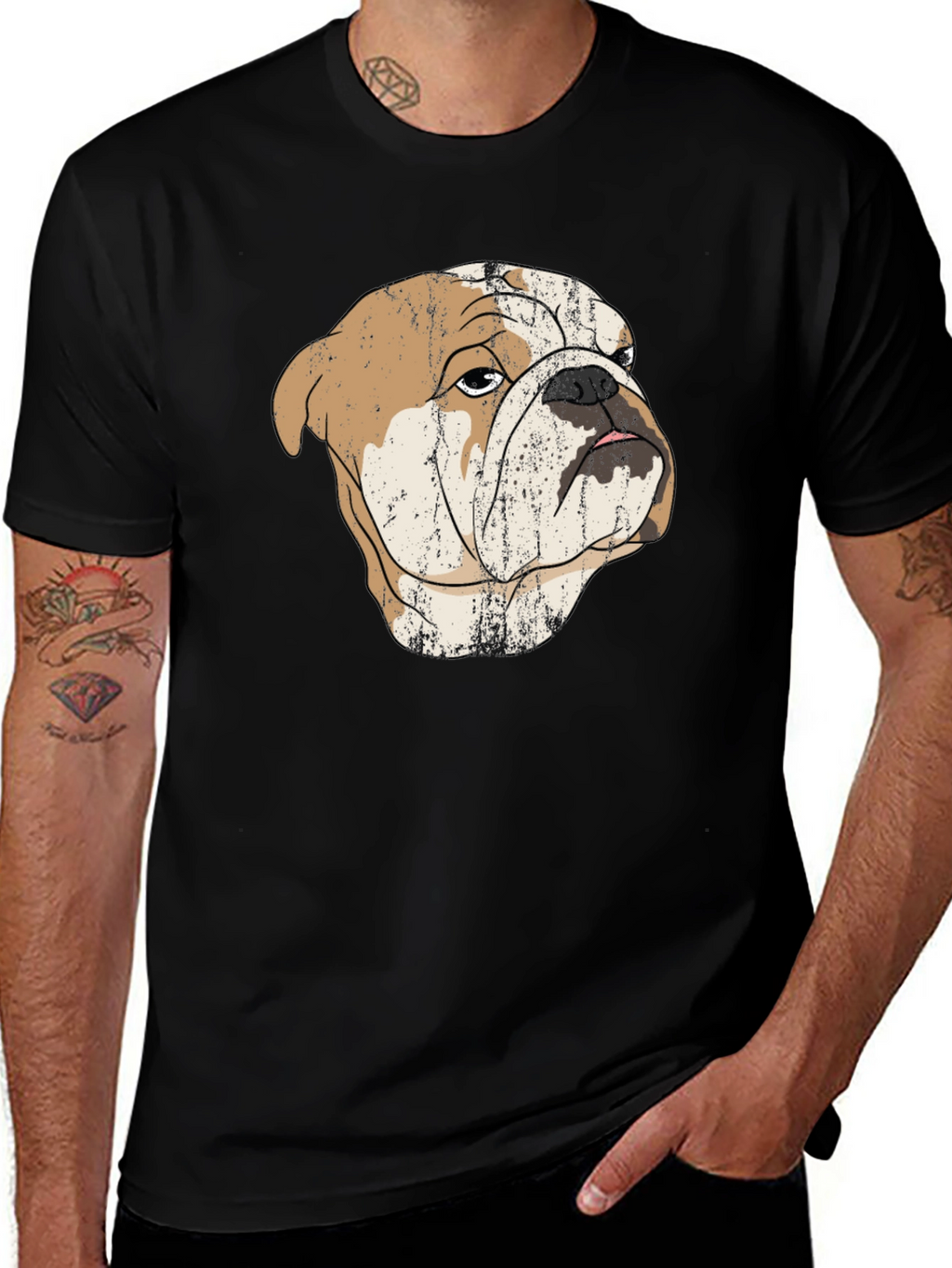 Bulldog Graphic Print Black T-Shirt