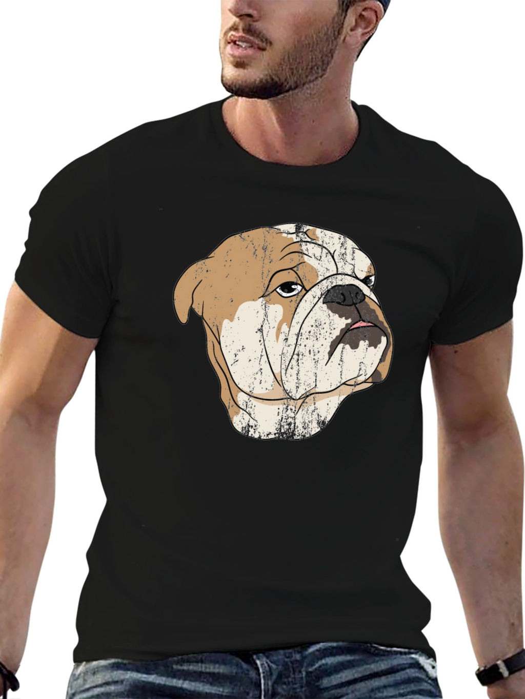 Bulldog Graphic Print Black T-Shirt