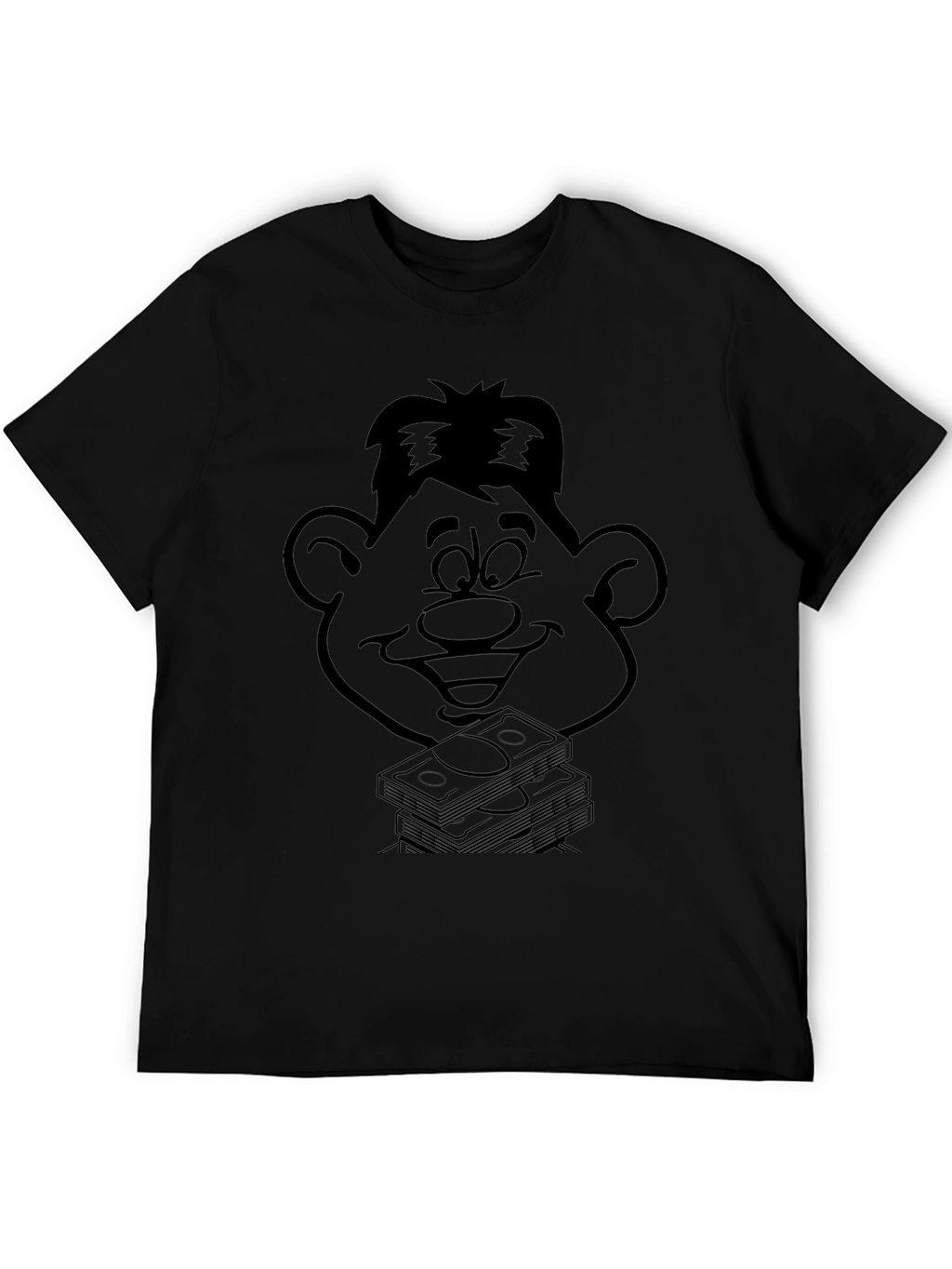Cartoon Face & Money Stack Black T-Shirt