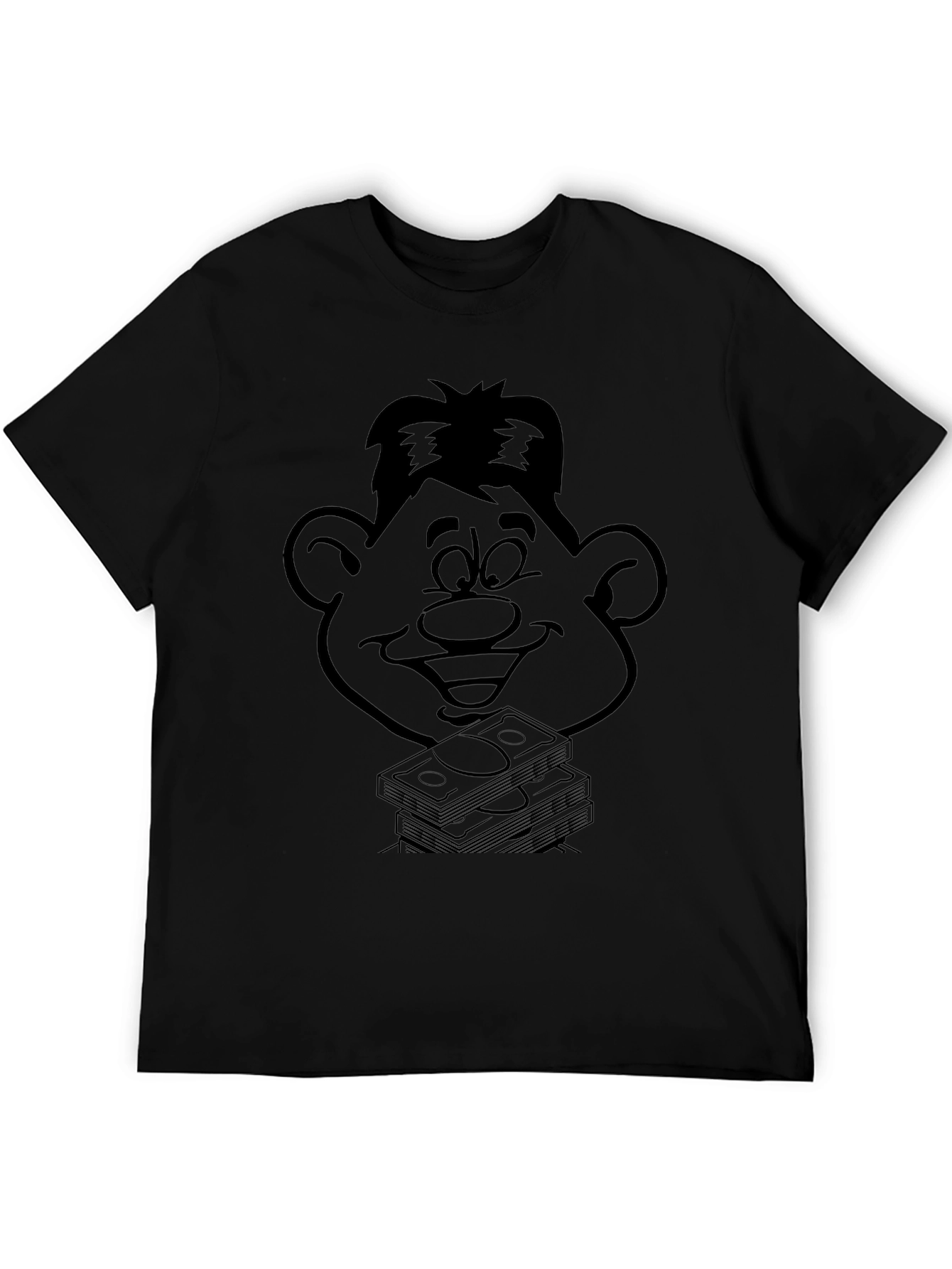 Cartoon Face & Money Stack Black T-Shirt