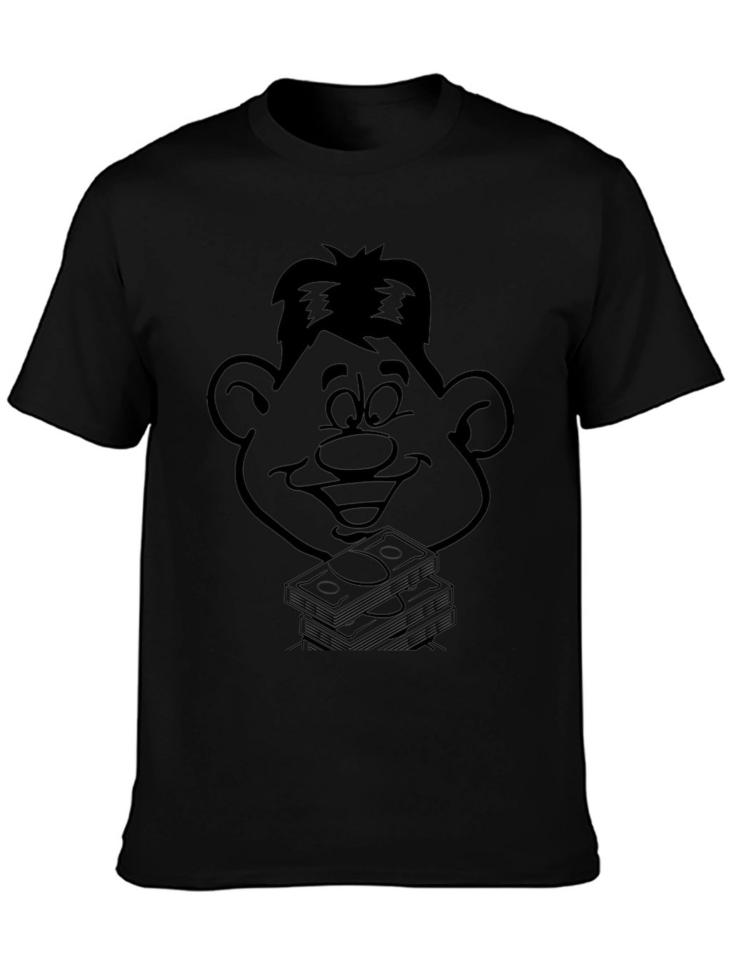 Cartoon Face & Money Stack Black T-Shirt