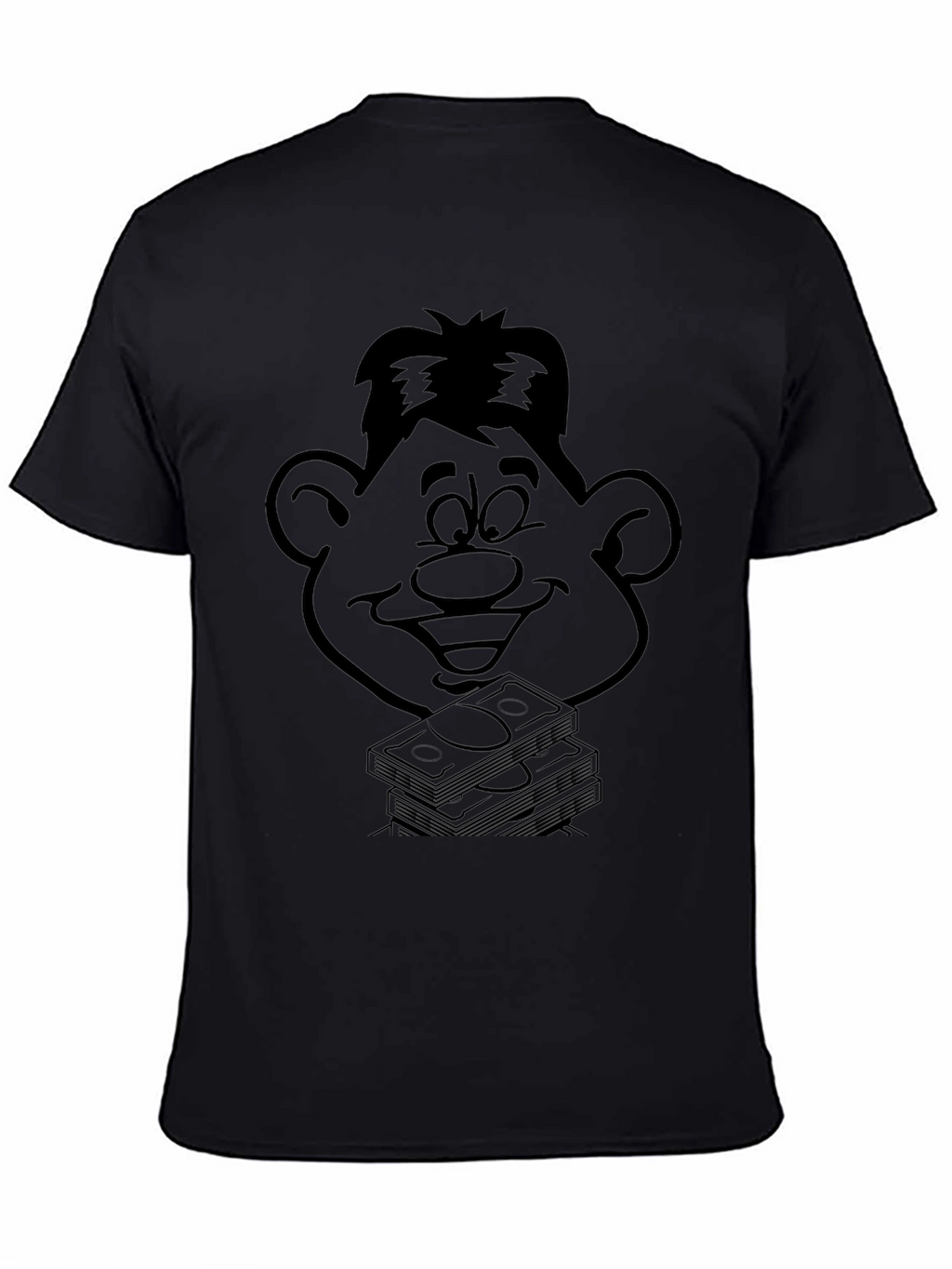 Cartoon Face & Money Stack Black T-Shirt
