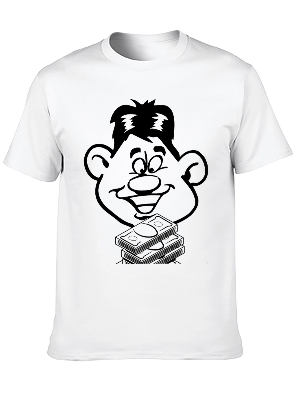 Cartoon Face & Money Stack Black T-Shirt