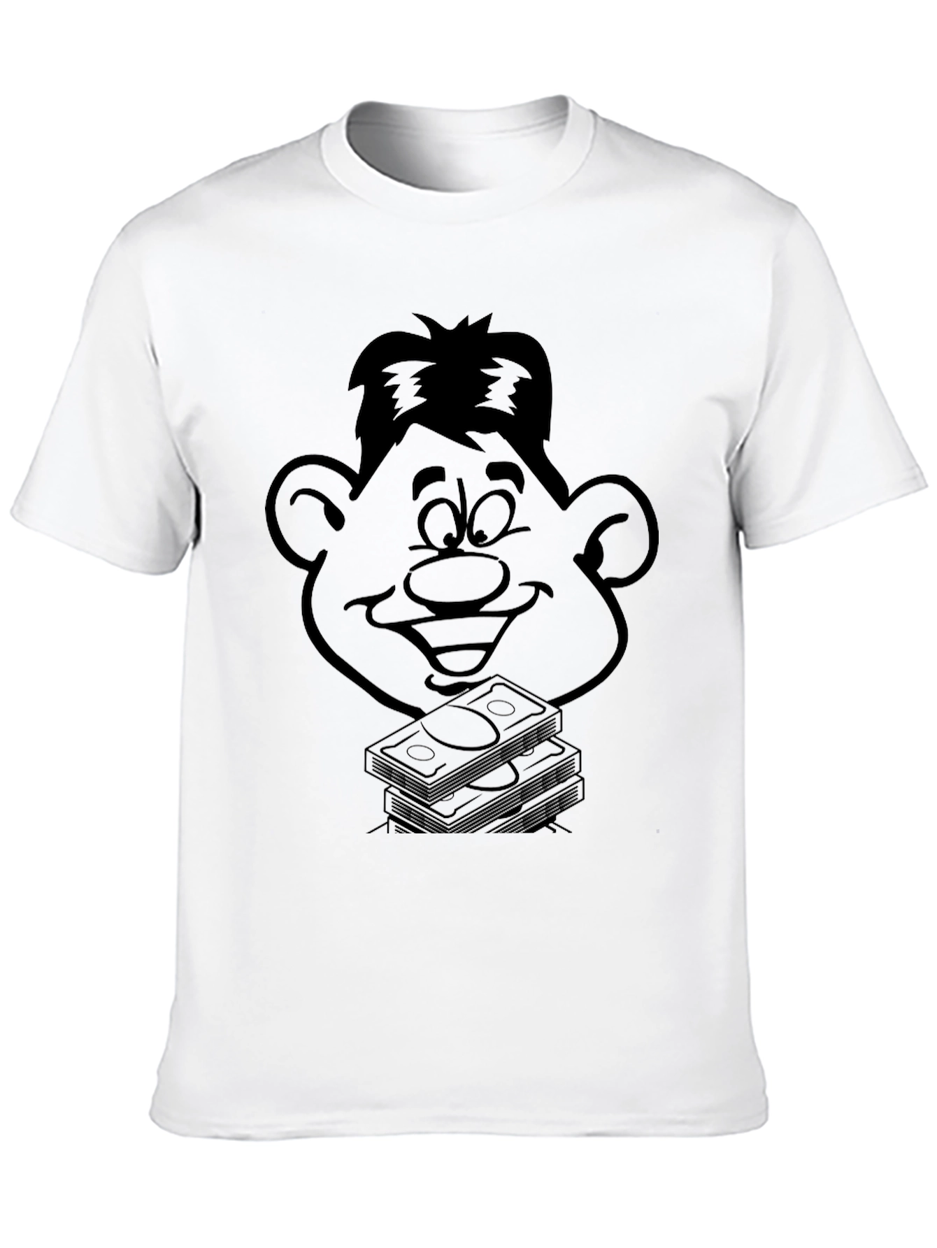 Cartoon Face & Money Stack Black T-Shirt