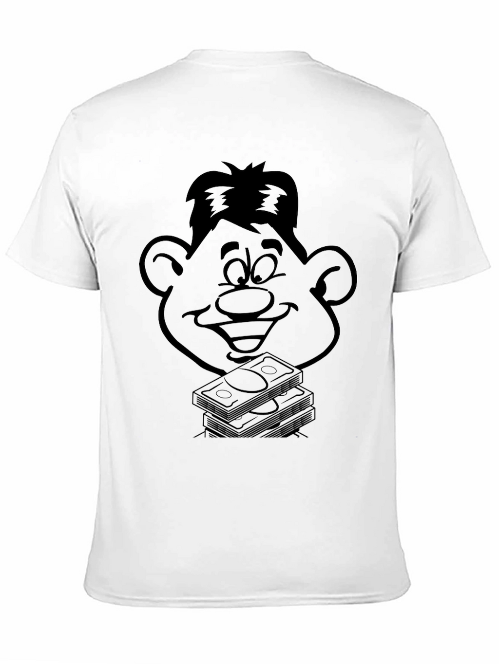 Cartoon Face & Money Stack Black T-Shirt