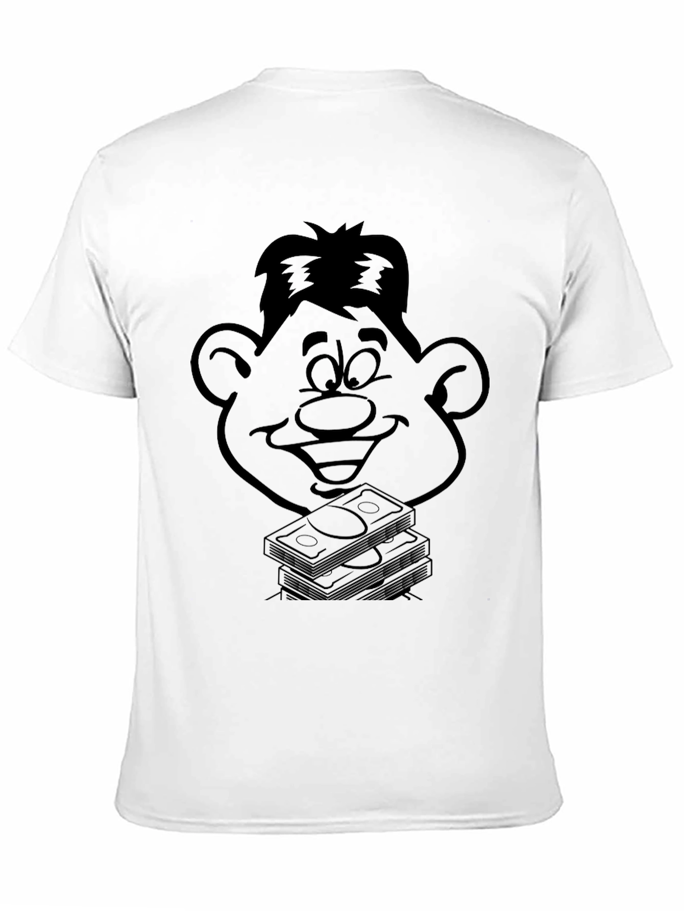 Cartoon Face & Money Stack Black T-Shirt