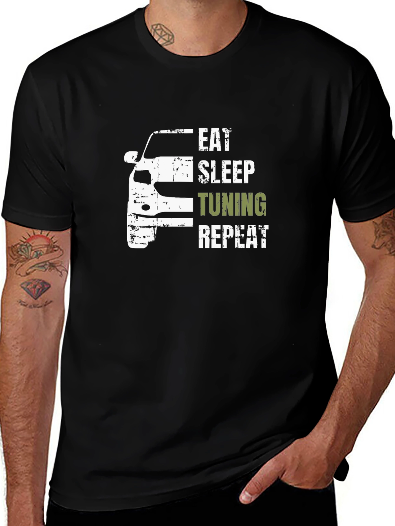 Eat Sleep Tuning Repeat Black Graphic T-Shirt