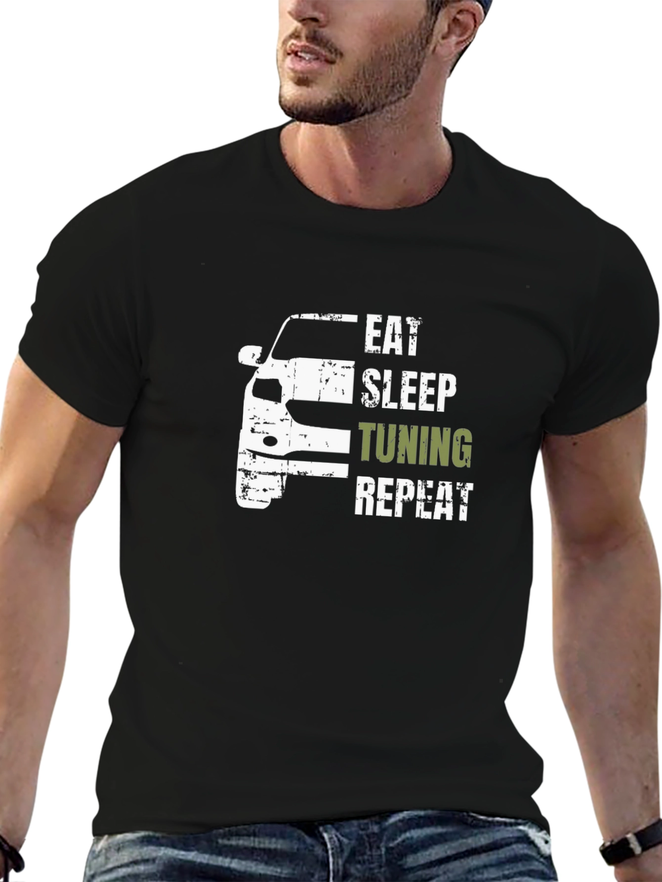 Eat Sleep Tuning Repeat Black Graphic T-Shirt